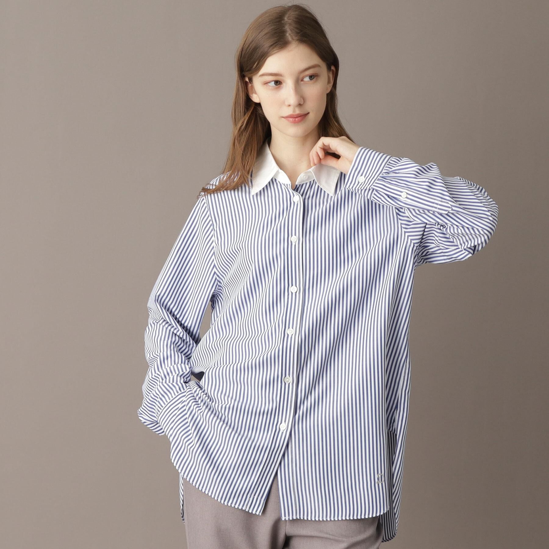 DRESSTERIOR「【洗える/ストライプ柄】オーバーシルエットクレリックシャツ」|シャツ・ブラウス|