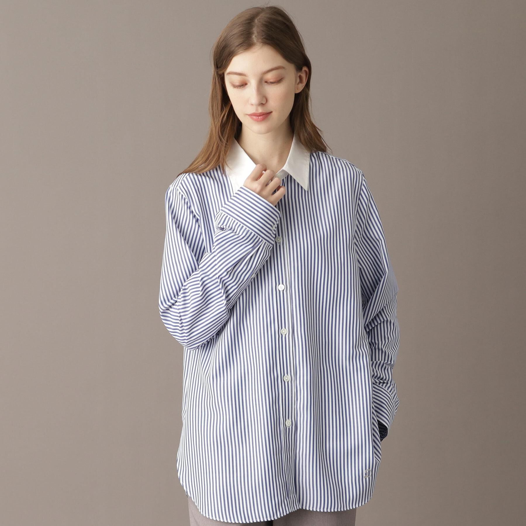 DRESSTERIOR「【洗える/ストライプ柄】オーバーシルエットクレリックシャツ」|シャツ・ブラウス|