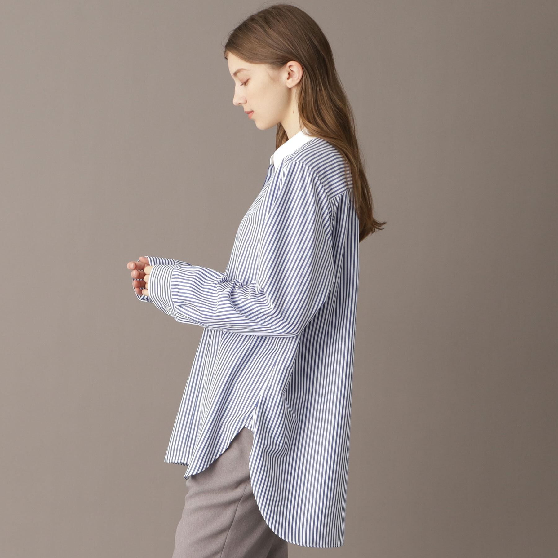 DRESSTERIOR「【洗える/ストライプ柄】オーバーシルエットクレリックシャツ」|シャツ・ブラウス|