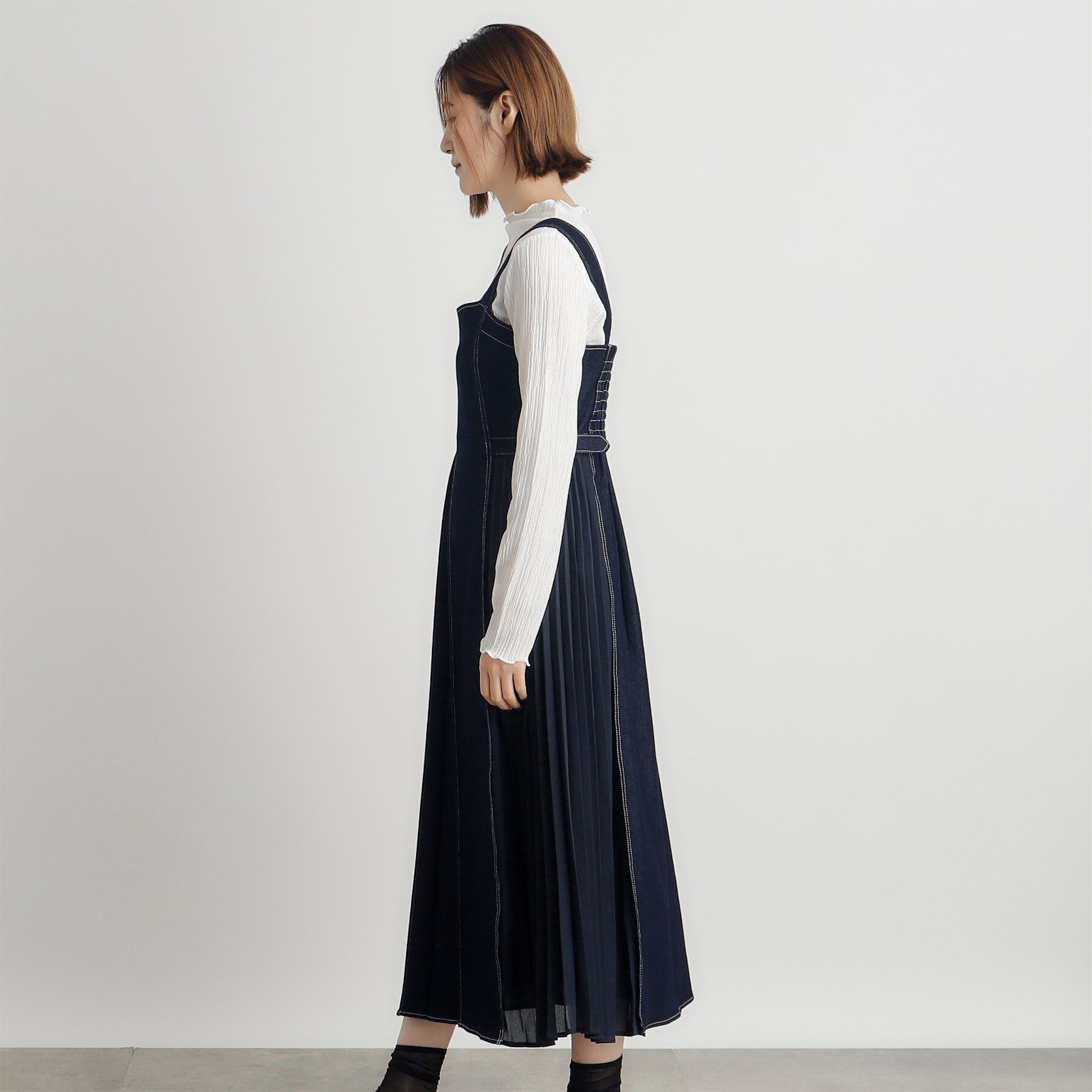 grove「デニムサイドプリーツジャンドレ」|ワンピース|