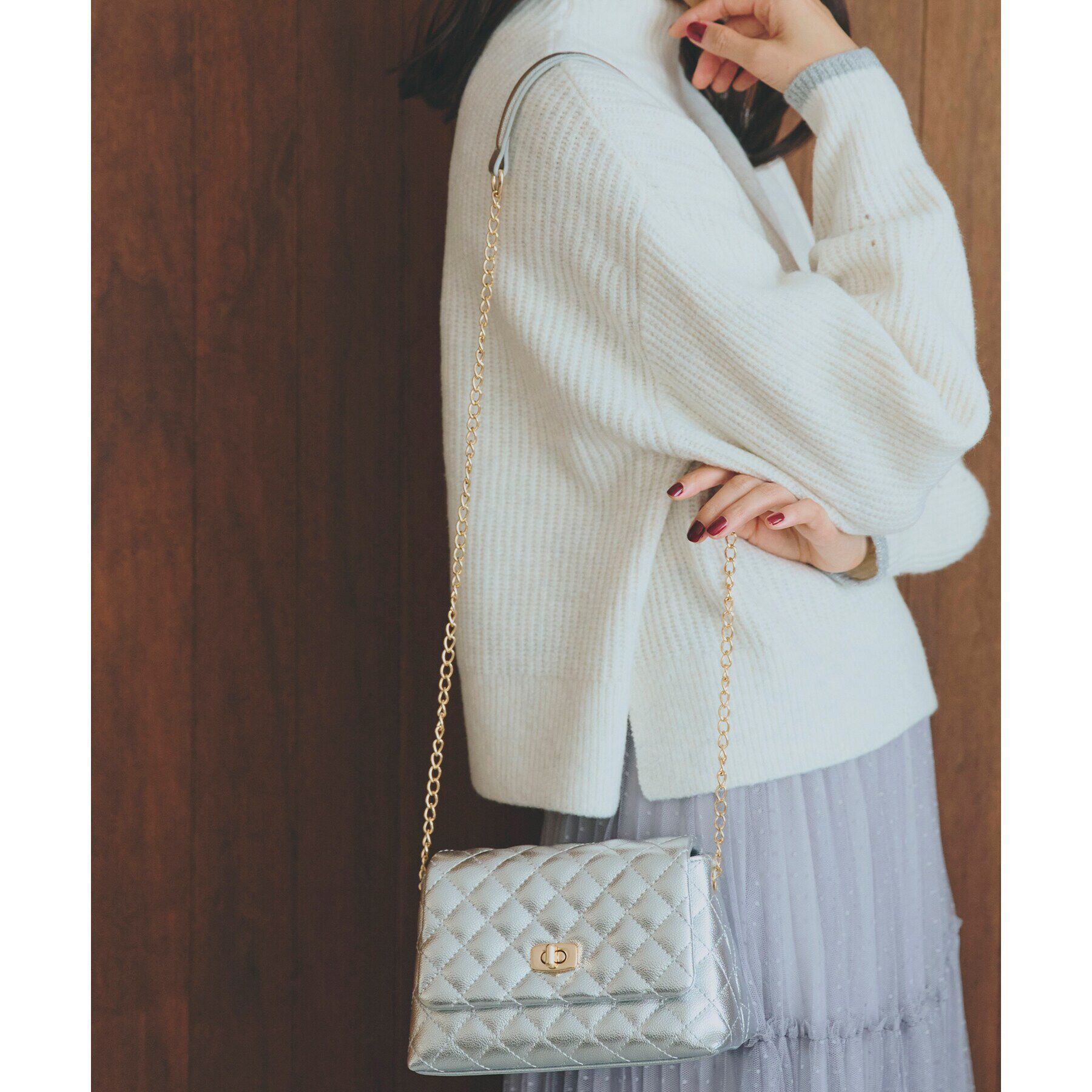 grove「【雑誌掲載】キルトフラップチェーンミニショルダー」|ショルダー・メッセンジャー|シルバー(006)