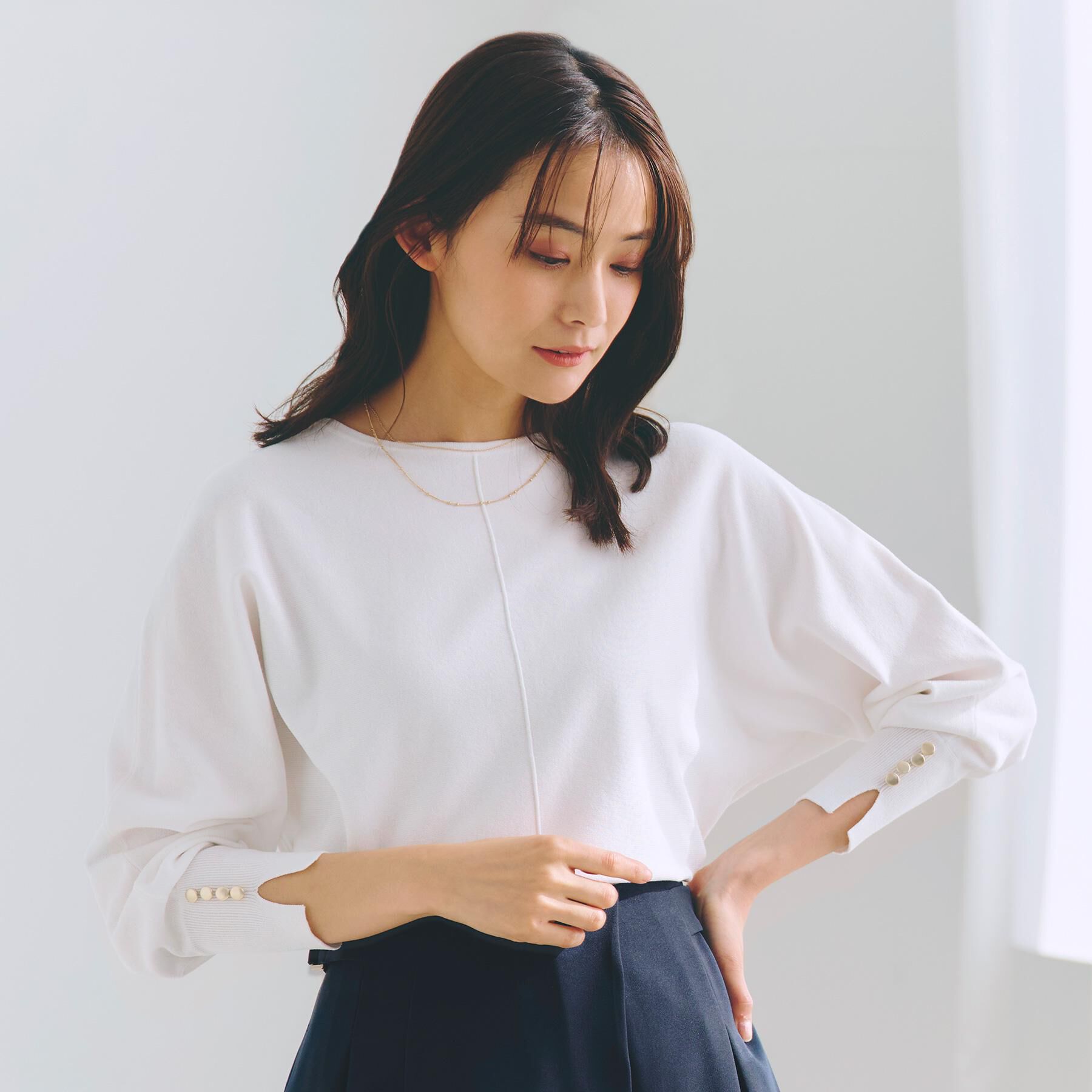 grove「【MW／抗ピル】センターシームドルマンプルオーバー」|ニット・セーター|オフホワイト(003