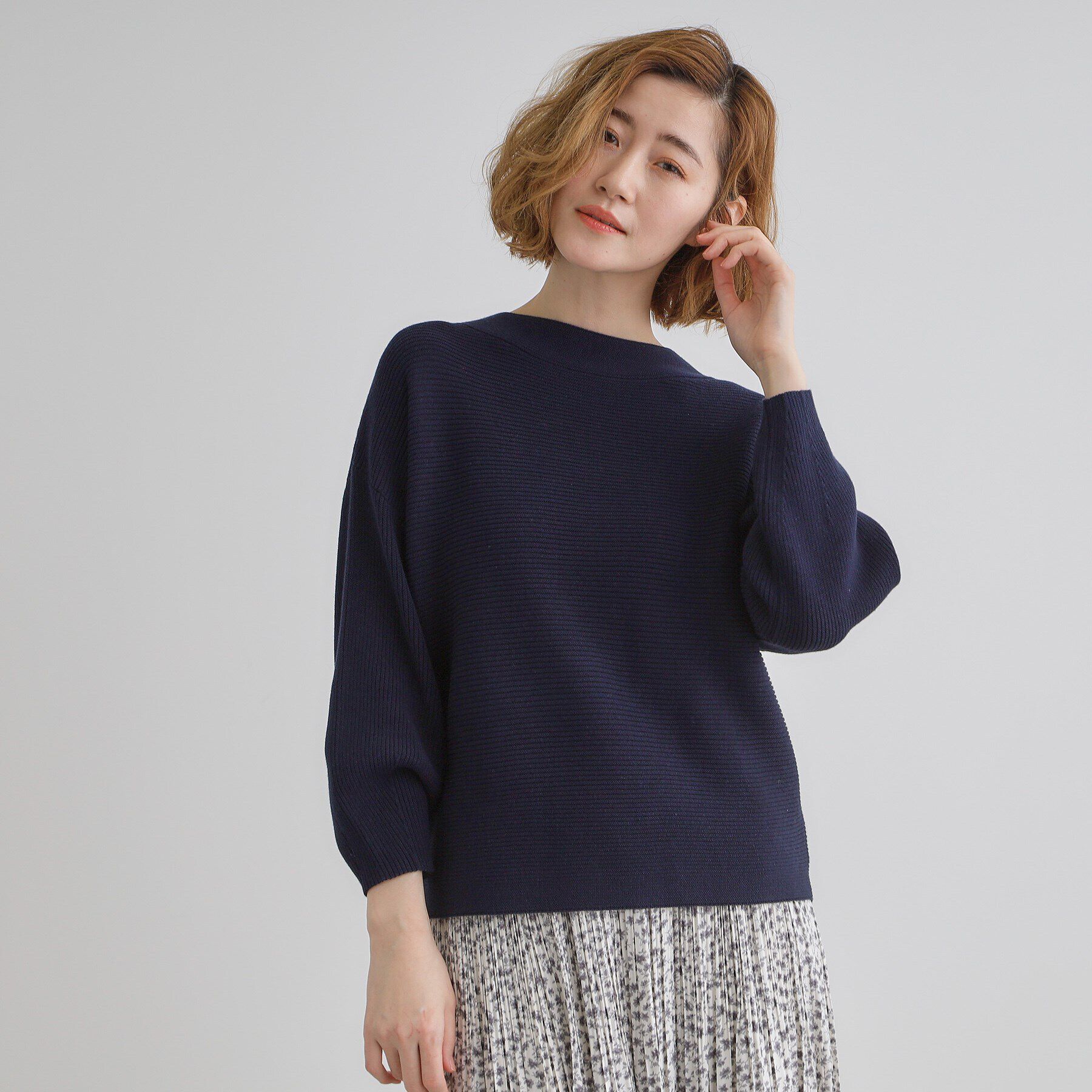 grove「コットンブレンドガーターニット」|ニット・セーター|ネイビー(094)