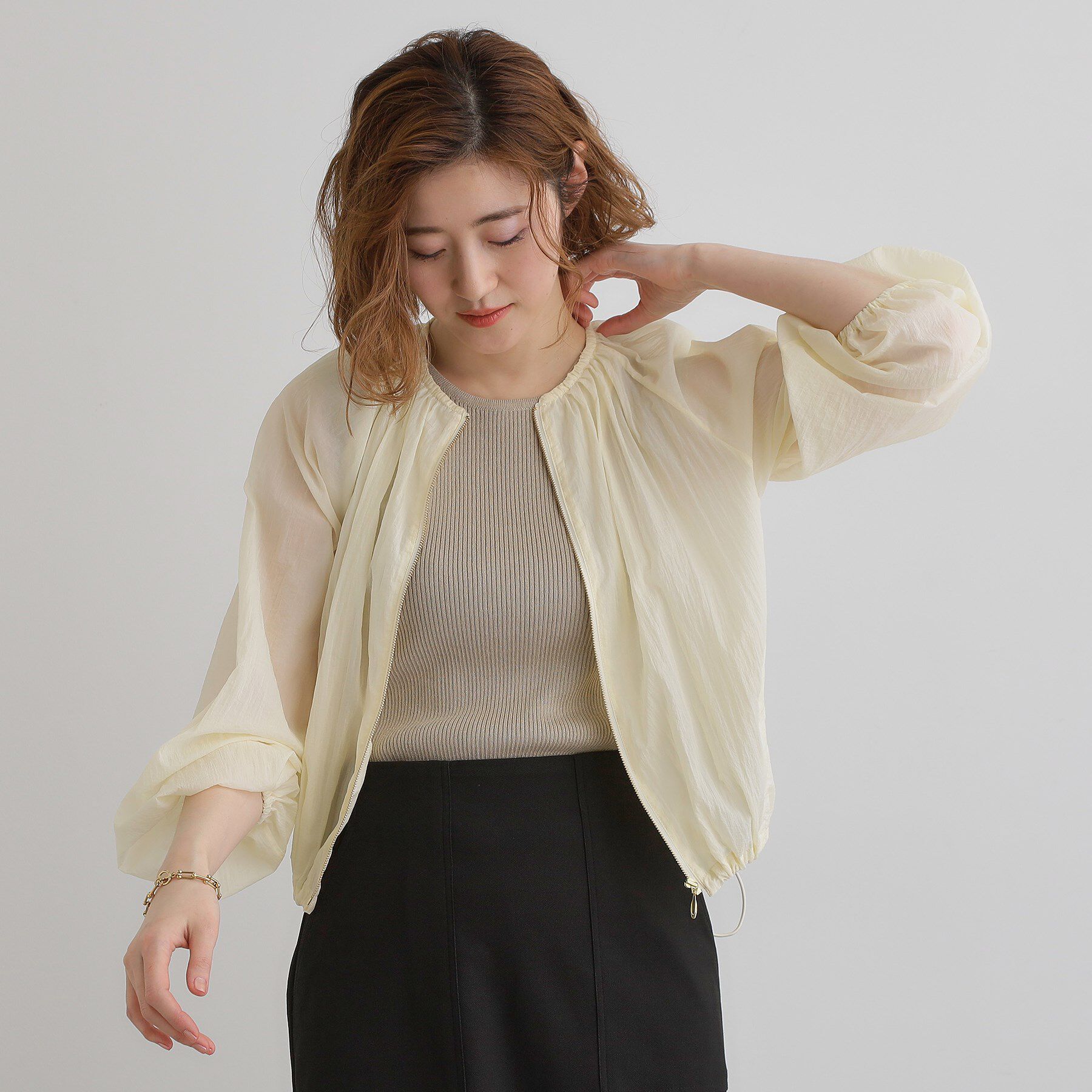 grove「【洗える】シアーナイロンギャザーブルゾン」|ブルゾン・スタジャン|