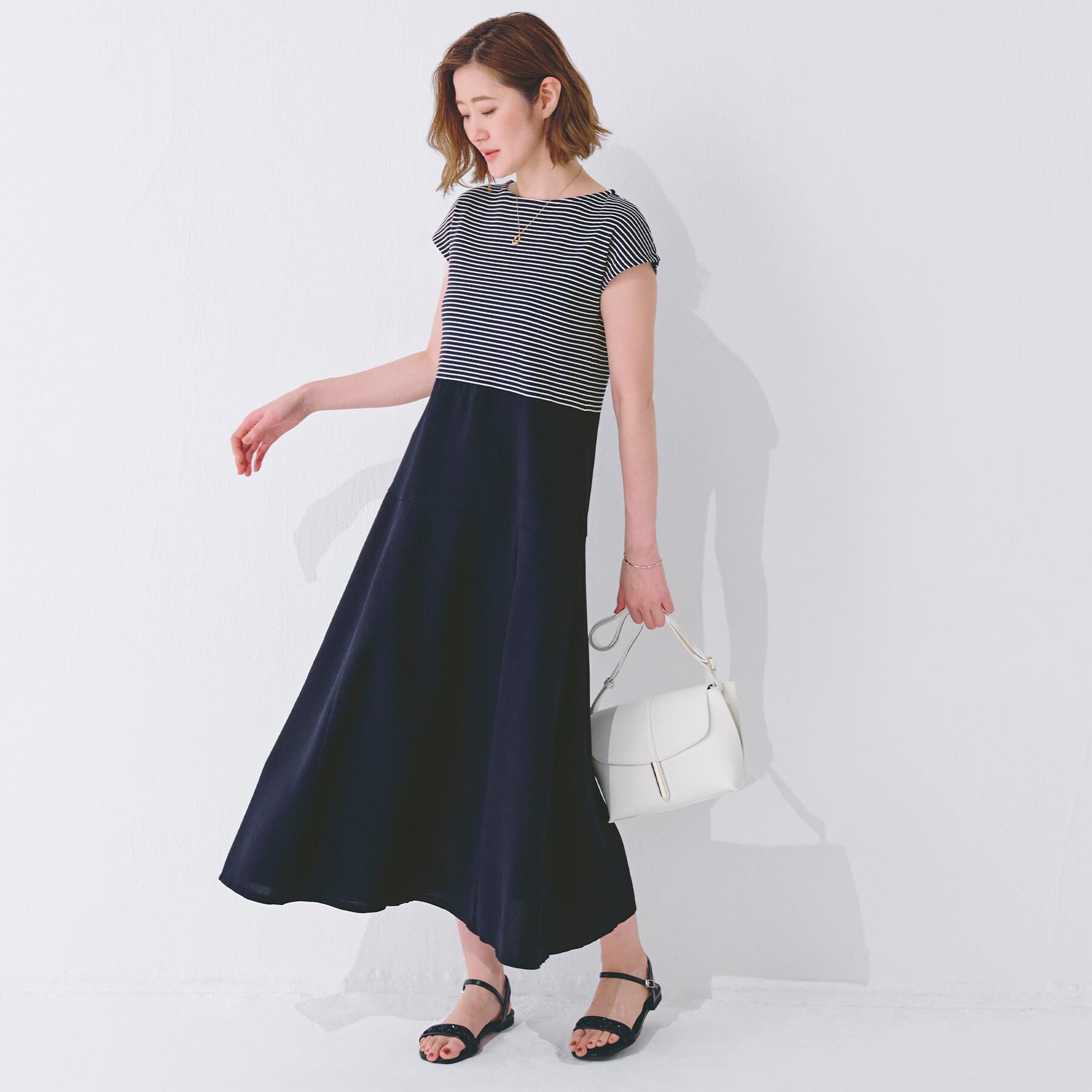 grove「美シルエットなドッキングフレア切替ワンピース」|ワンピース|ネイビー&times;オフ(39