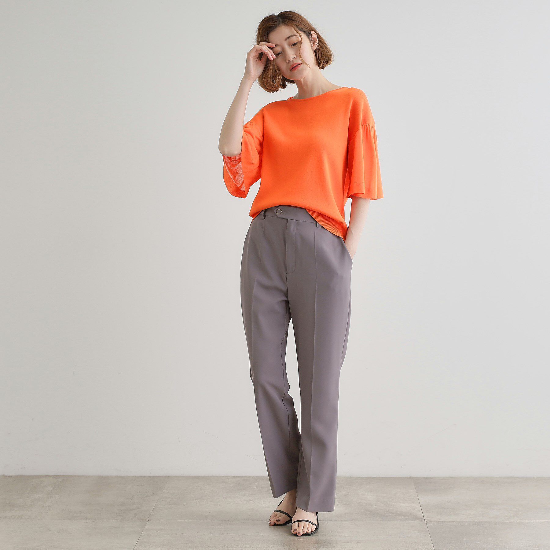 grove「【嬉しい機能付き】やわらかドライタッチシアーフレアスリーブニット」|ニット・セーター|