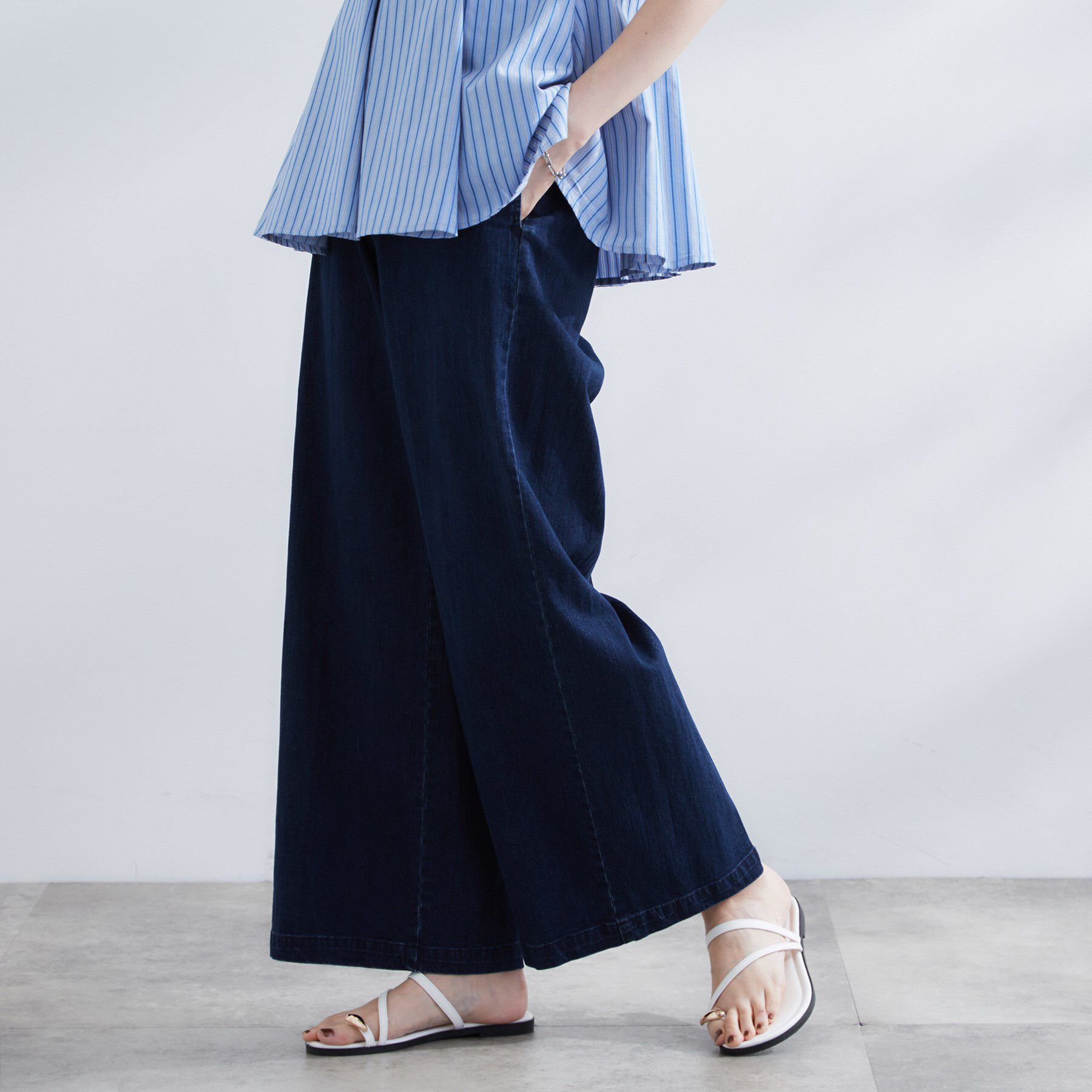 grove「【冷感】ストレッチデニムワイドパンツ」|デニム|