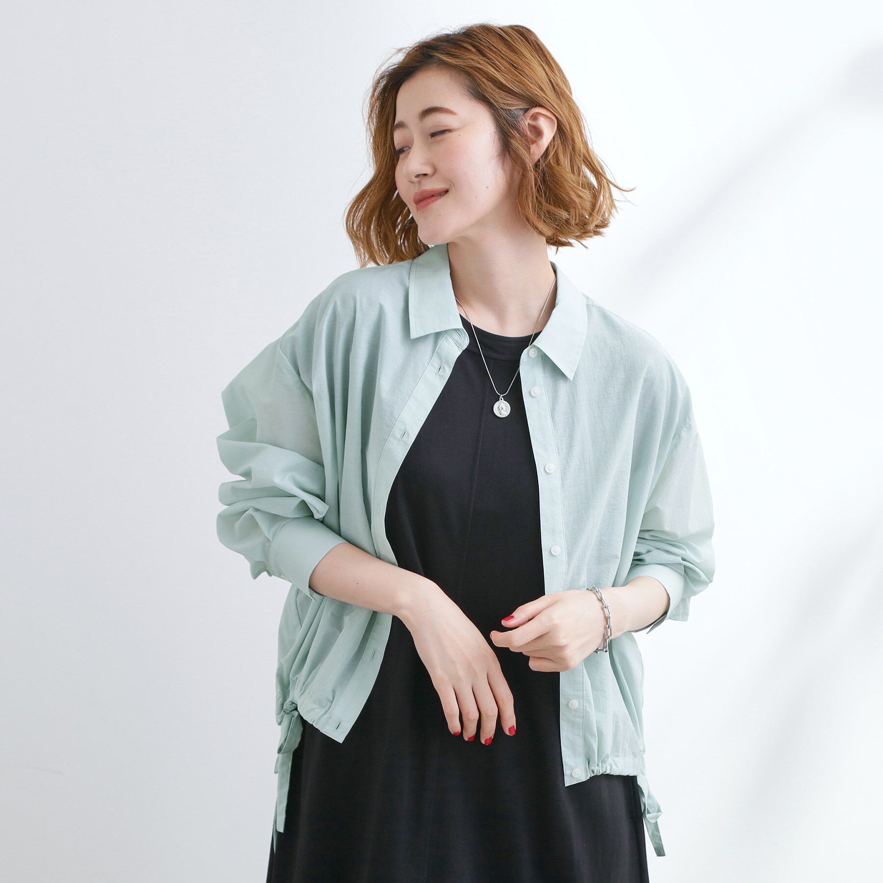 grove「【UVカット/洗える】クロップドシアーシャツ」|シャツ・ブラウス|サックスブルー(09