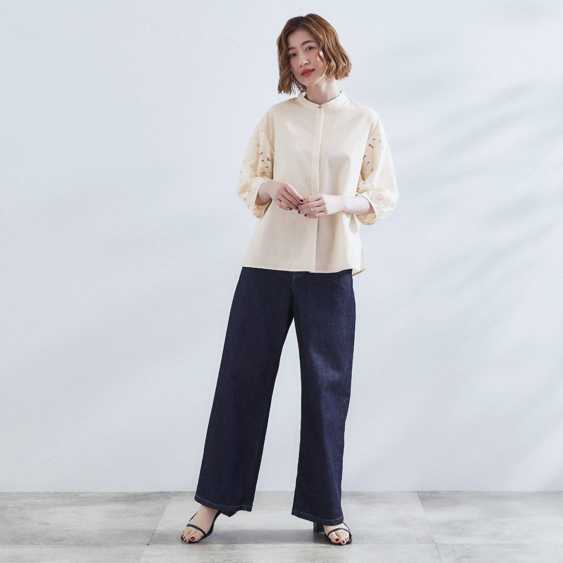 grove「【サスティナブル原料/二の腕カバー】華やか袖刺繍ブラウス」|シャツ・ブラウス|