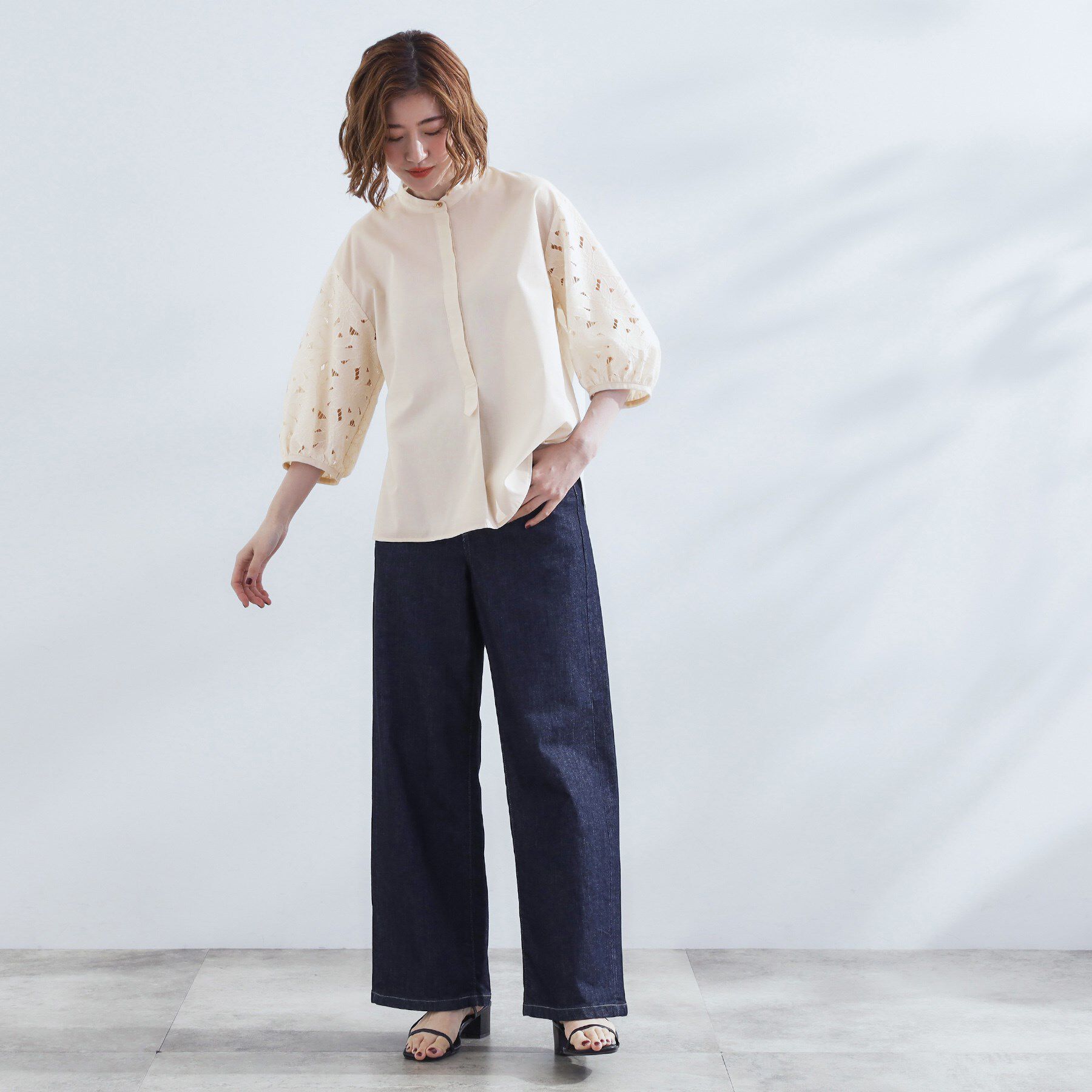 grove「【サスティナブル原料/二の腕カバー】華やか袖刺繍ブラウス」|シャツ・ブラウス|