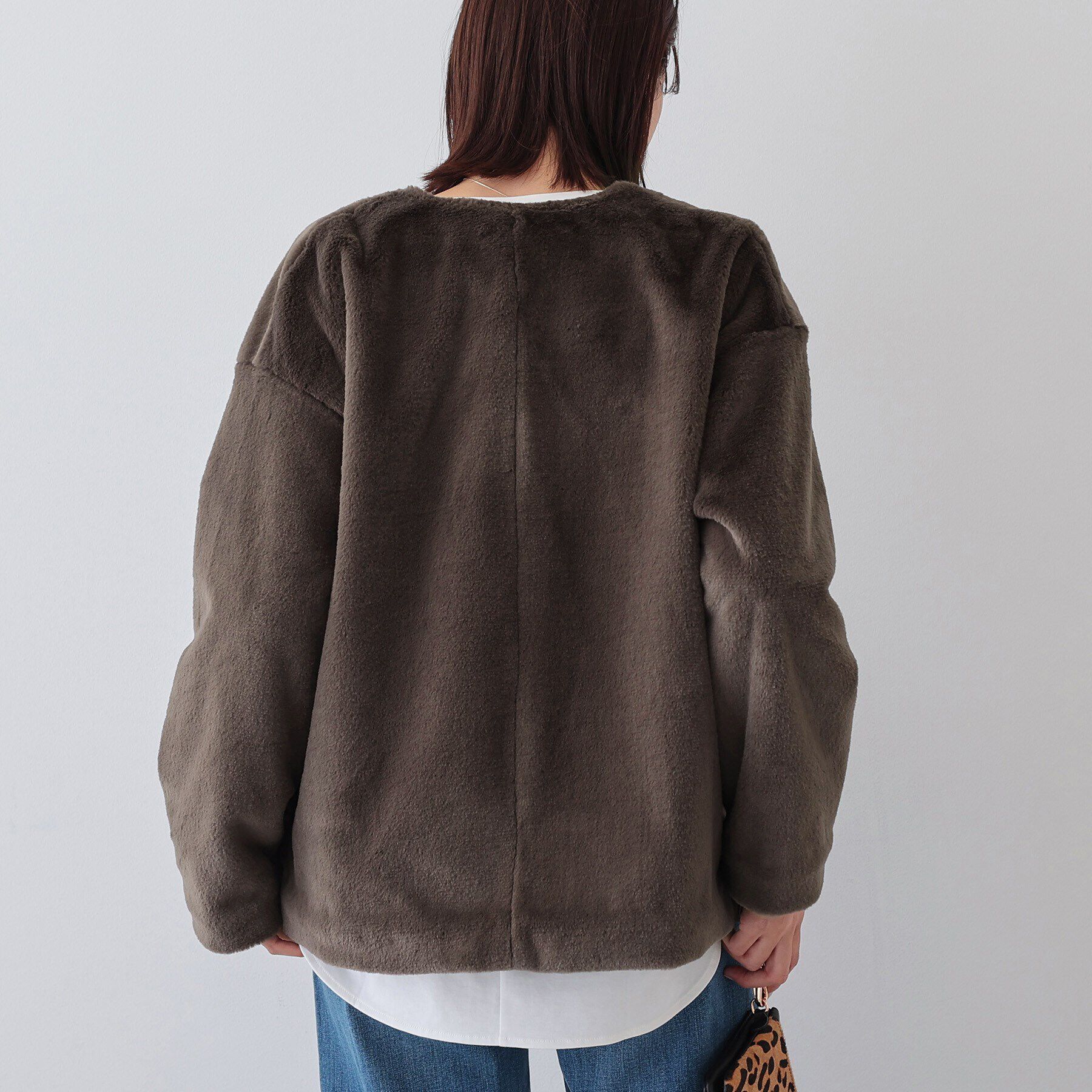 INDIVI「【トレンドコート】大人フェイクファーコート」|ノーカラーコート|