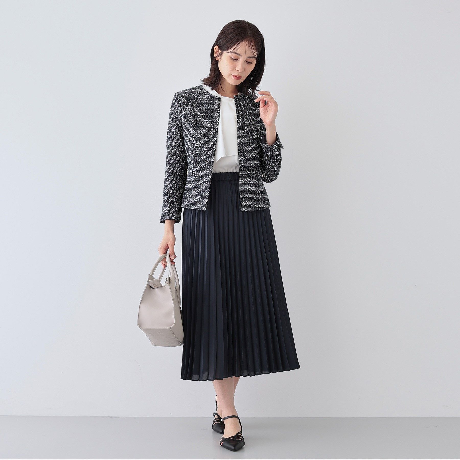 INDIVI「【華やか】ファンシーツイードジャケット」|ノーカラージャケット|