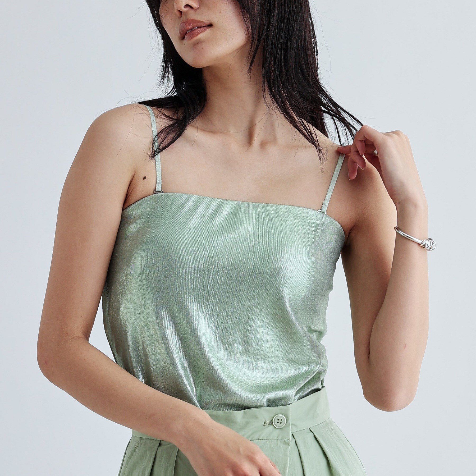 GALLEST「シャイニーベアトップ（カップ付き）」|チューブトップ|ライトグリーン(02