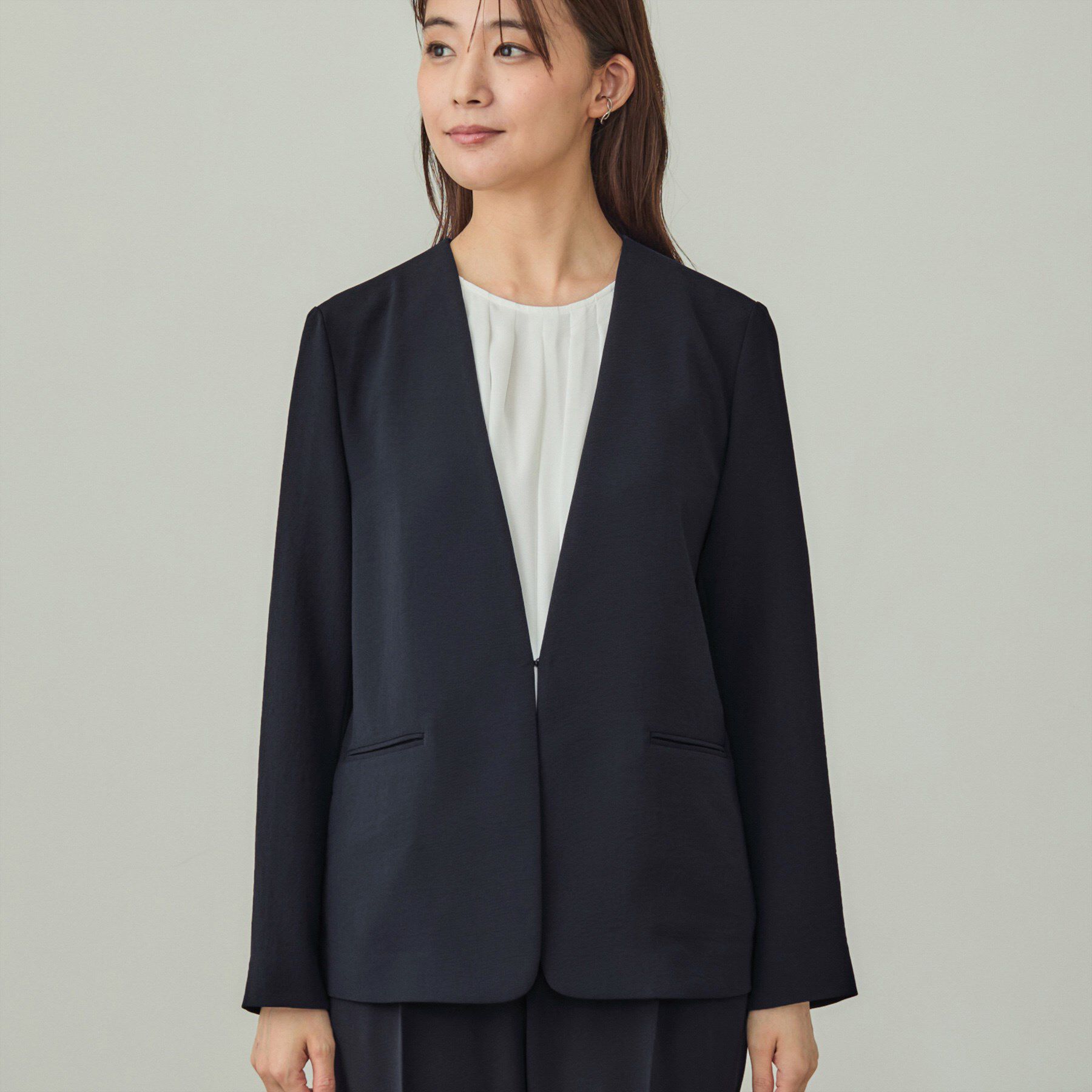 INDIVI「【洗える／UVケア】ノーカラー ナロージャケット」|スーツ|