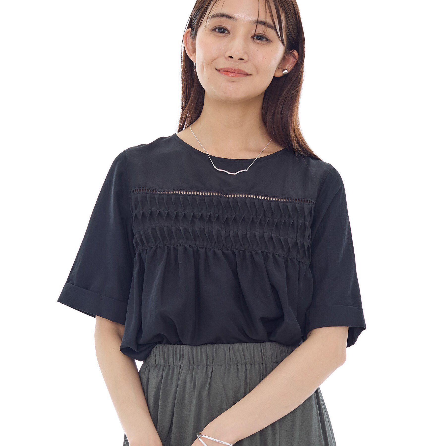 INDIVI「フィブリルブラウス」|シャツ・ブラウス|ブラック(019)