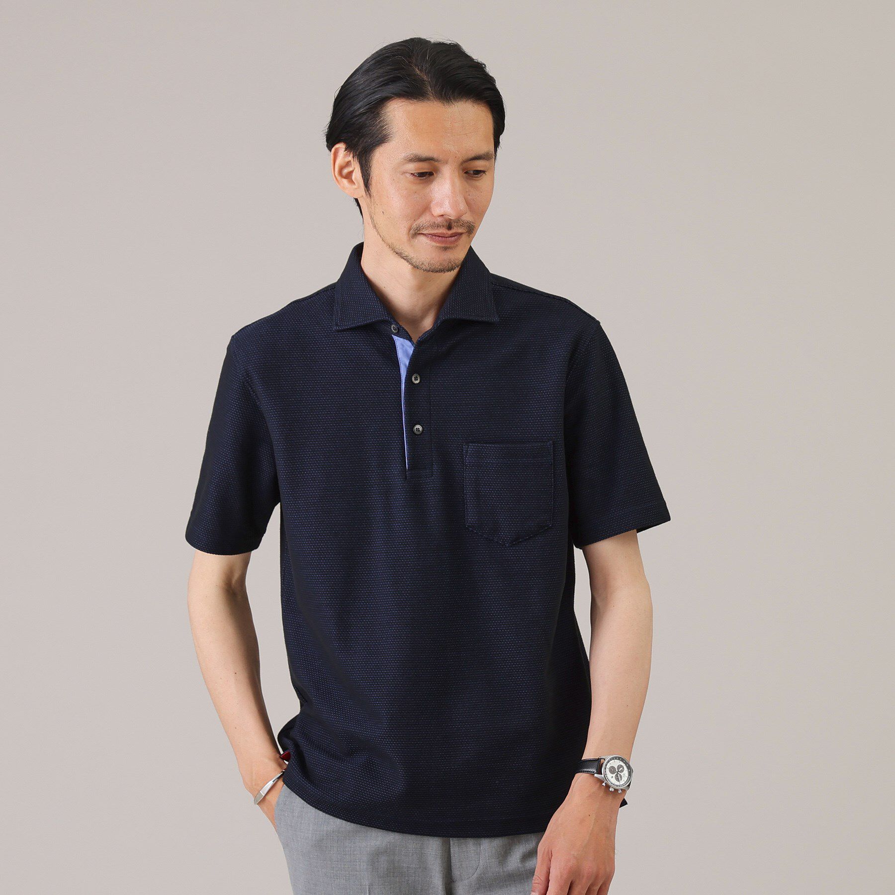 TAKEO KIKUCHI「【抗菌防臭／9色5サイズ展開】ハニカムメランジ ポロシャツ」|ポロシャツ|ダークネイビー(09