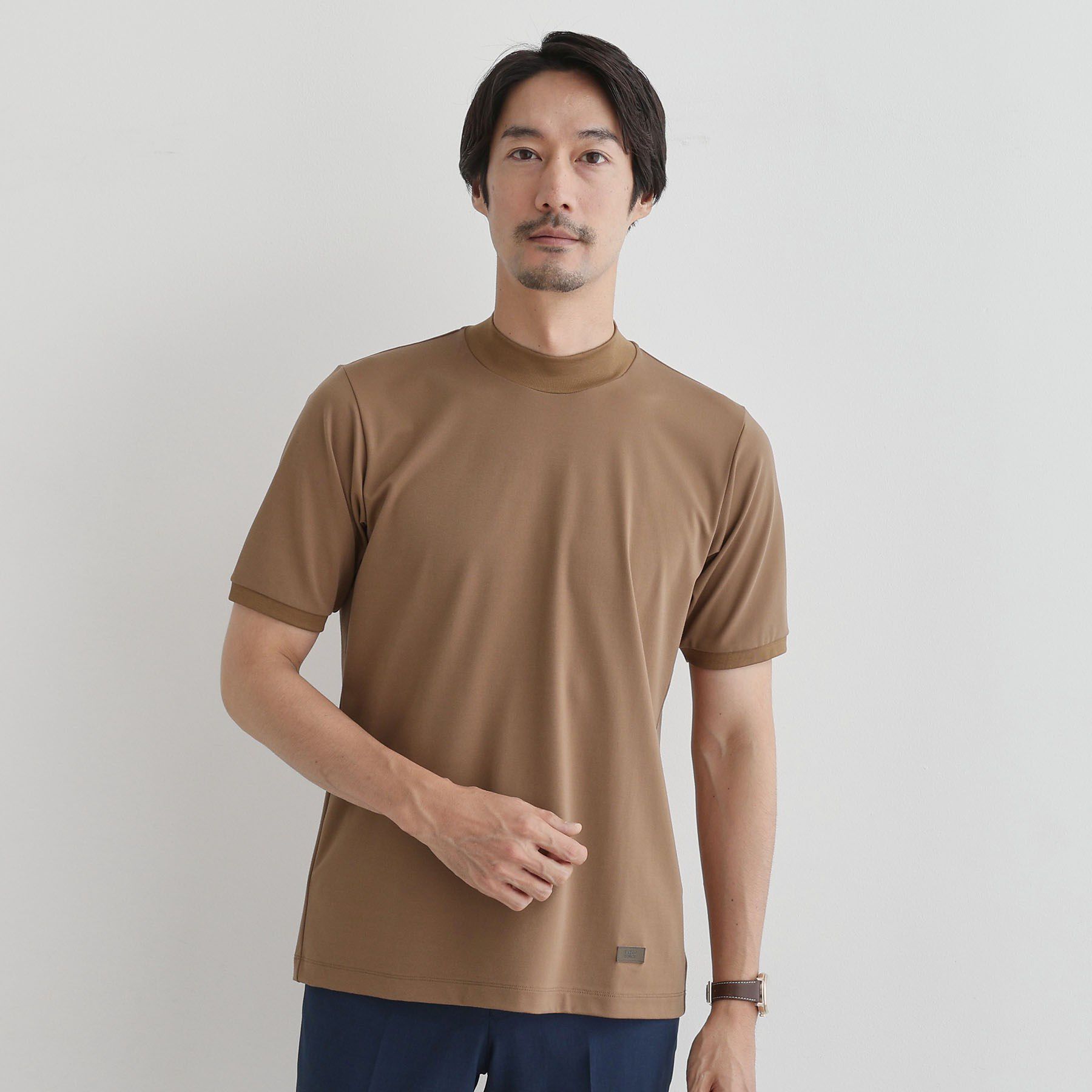 TAKEO KIKUCHI「【COOL CITY WEAR】モックネック プルオーバー /接触冷感」|Tシャツ・カットソー|ブラウン(043)