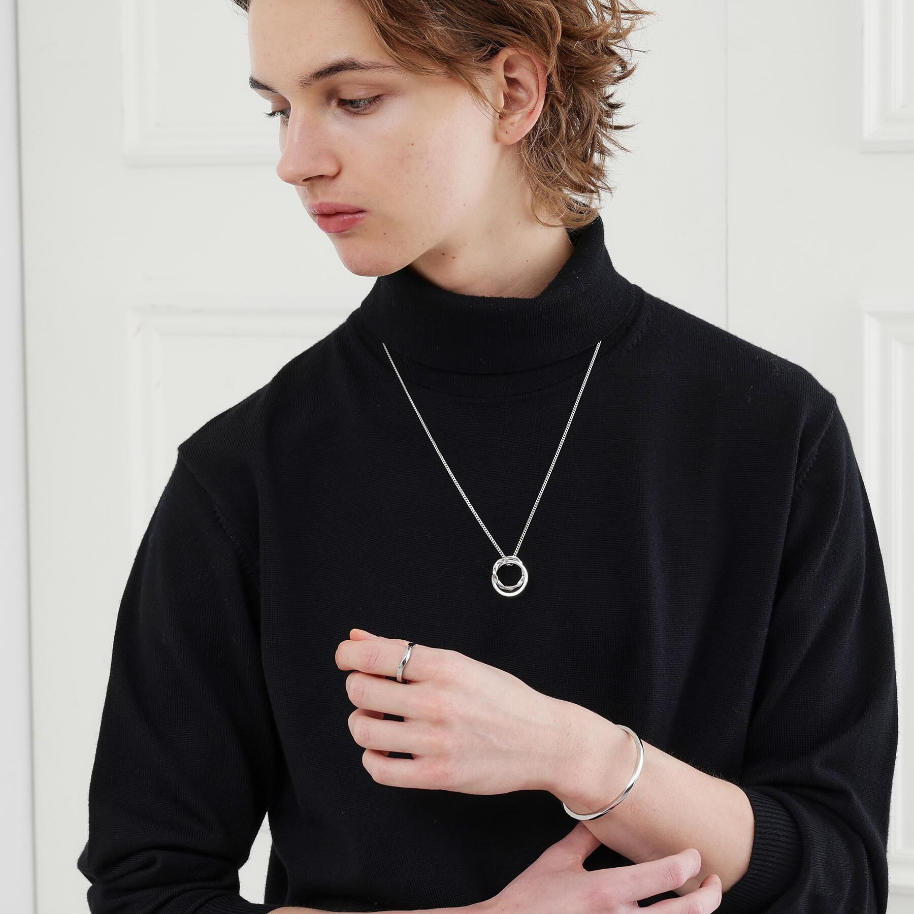 TAKEO KIKUCHI「カラードトップ ダブルリングネックレス」|ネックレス|