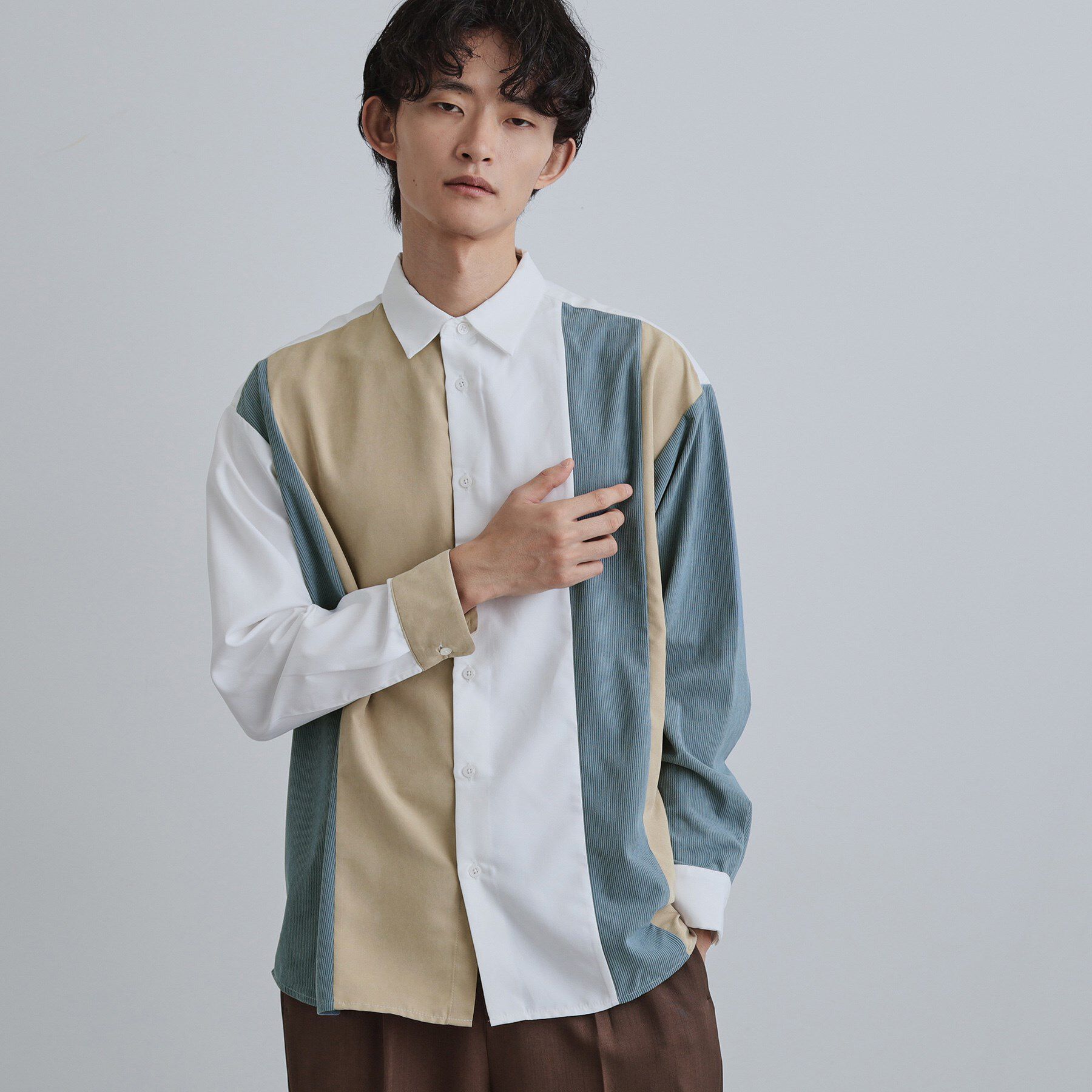 tk.TAKEO KIKUCHI「コーデュロイ＆スエード切替シャツ」|シャツ・ブラウス|