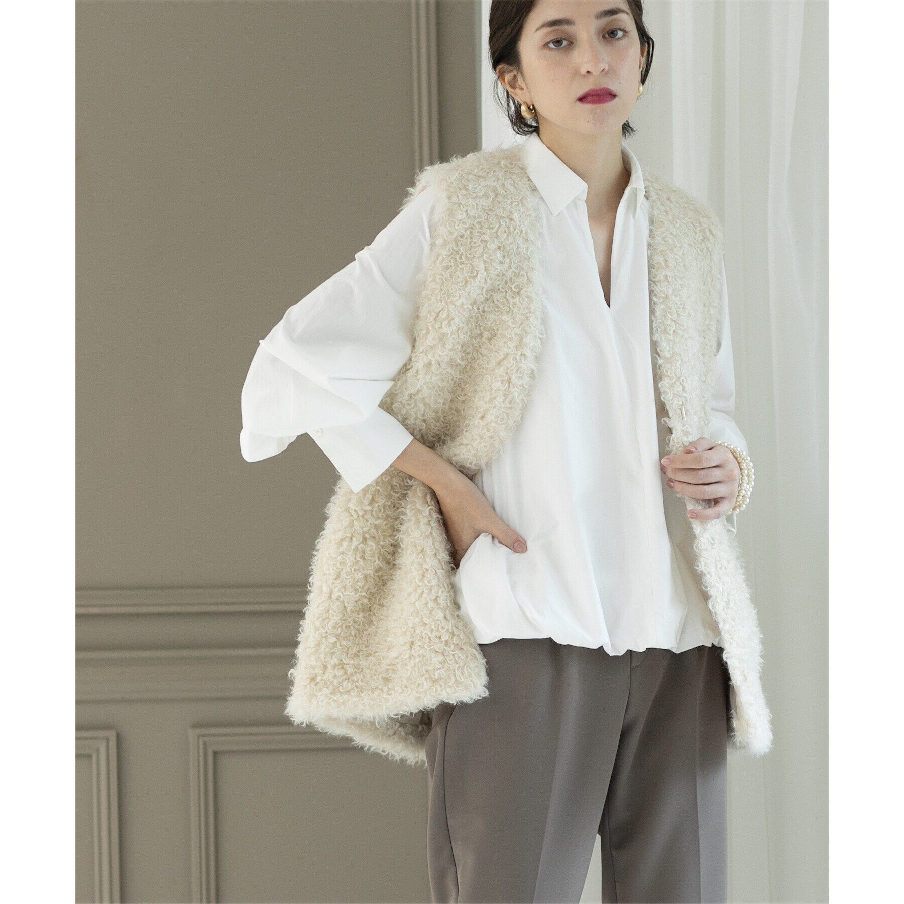 OPAQUE.CLIP「カーリーフェイクファーベスト【洗濯機洗い可】」|ベスト・ジレ|