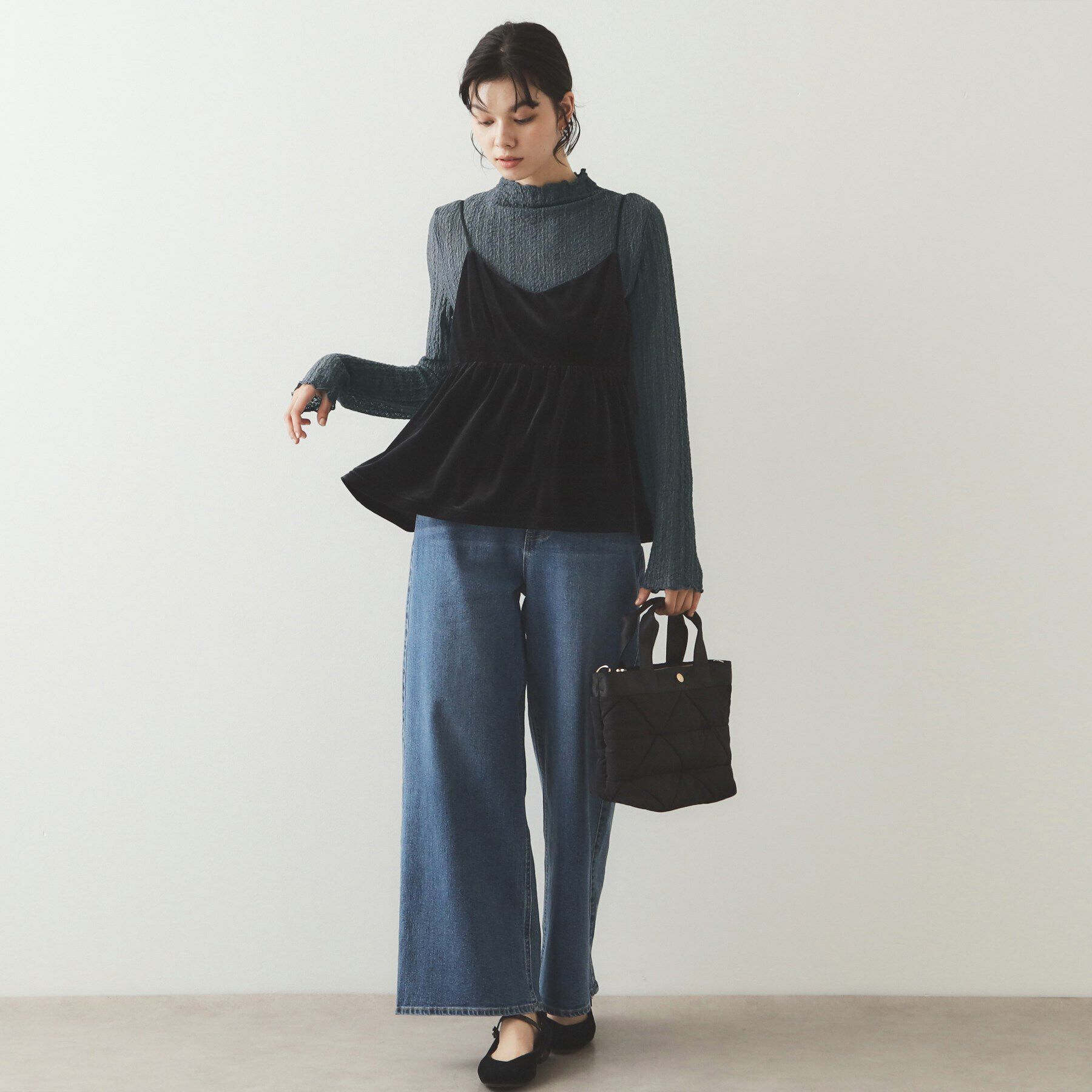 OPAQUE.CLIP「シアーレースハイネックトップス【洗濯機洗い可】」|Tシャツ・カットソー|