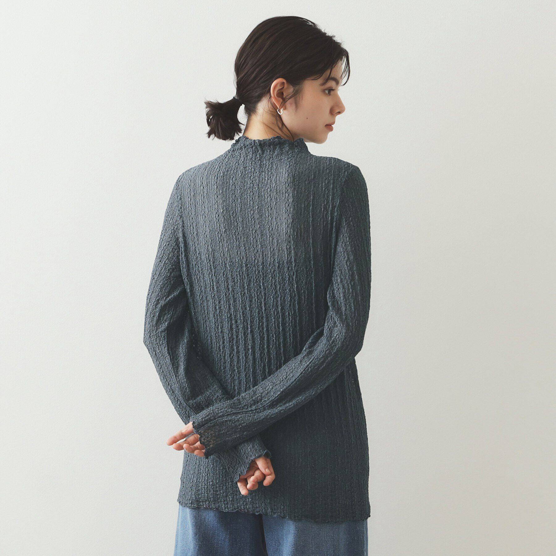 OPAQUE.CLIP「シアーレースハイネックトップス【洗濯機洗い可】」|Tシャツ・カットソー|