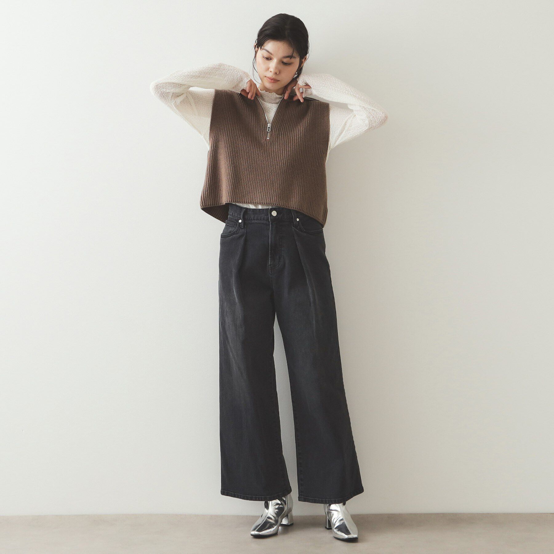 OPAQUE.CLIP「シアーレースハイネックトップス【洗濯機洗い可】」|Tシャツ・カットソー|