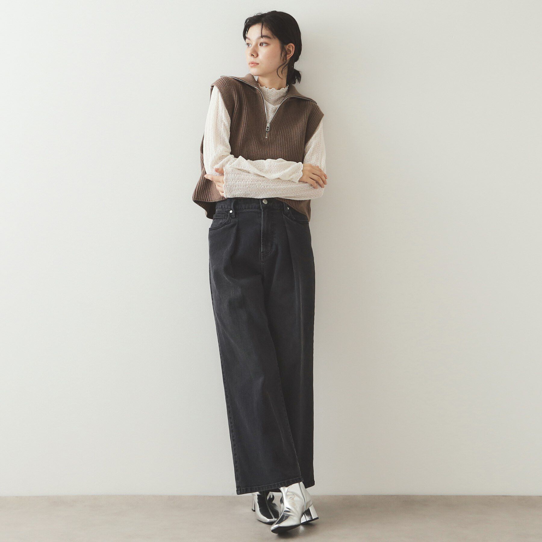 OPAQUE.CLIP「シアーレースハイネックトップス【洗濯機洗い可】」|Tシャツ・カットソー|