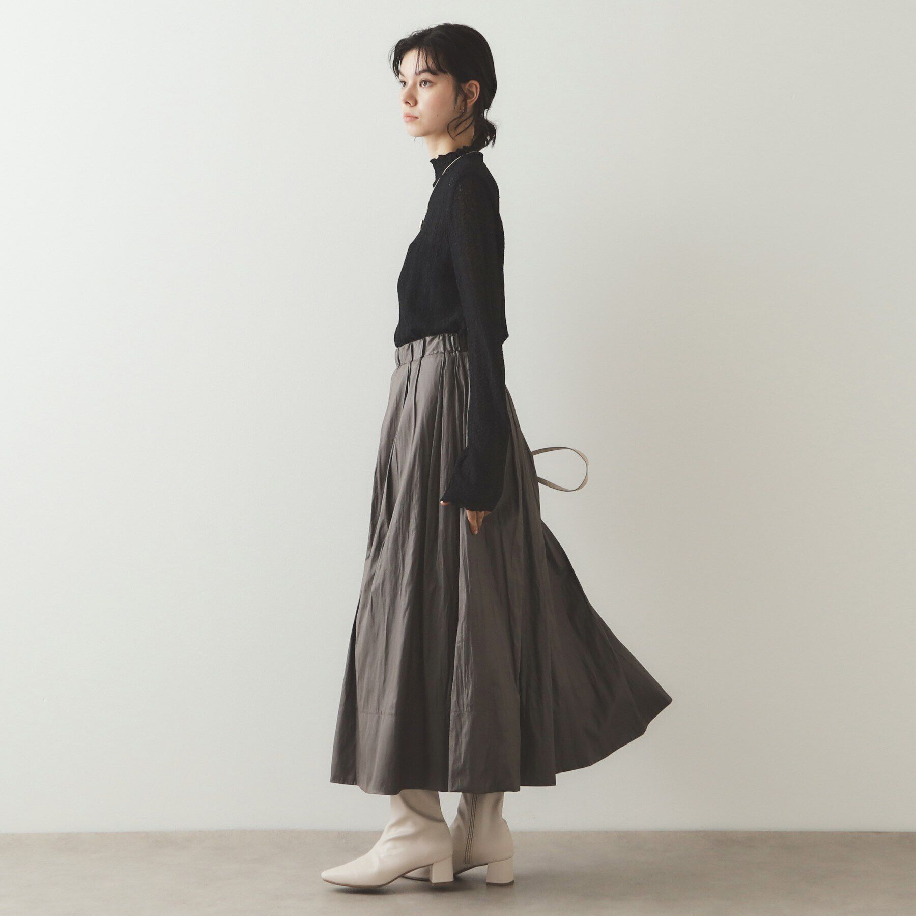 OPAQUE.CLIP「シアーレースハイネックトップス【洗濯機洗い可】」|Tシャツ・カットソー|