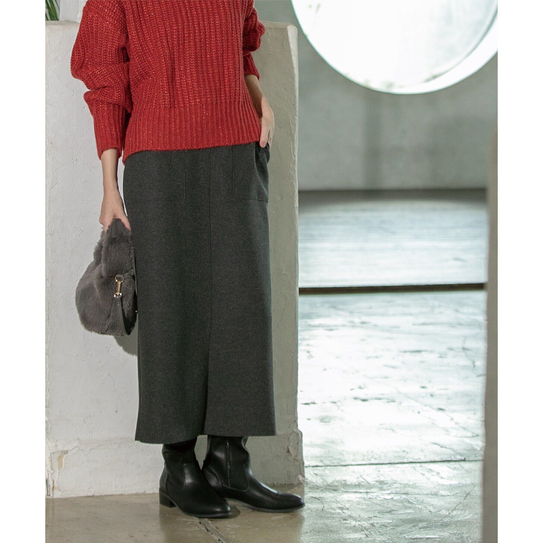 OPAQUE.CLIP「《S-LLsize/7color》ウールライクストレッチタイトスカート【洗濯機洗い可】」|スカート|チャコールグレー(0