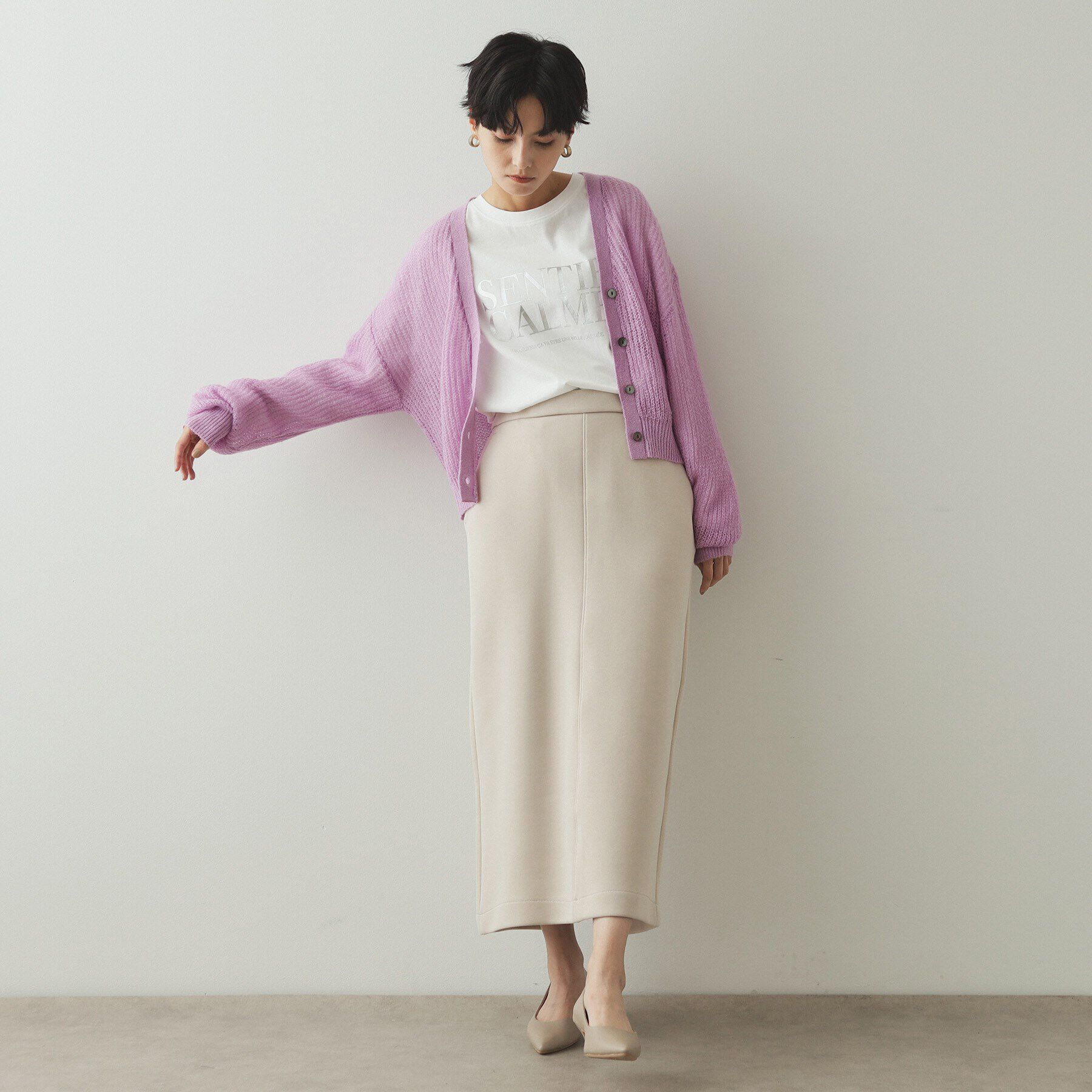 OPAQUE.CLIP「モヘヤ混シアーVネックカーディガン【洗濯機洗い可】」|カーディガン|