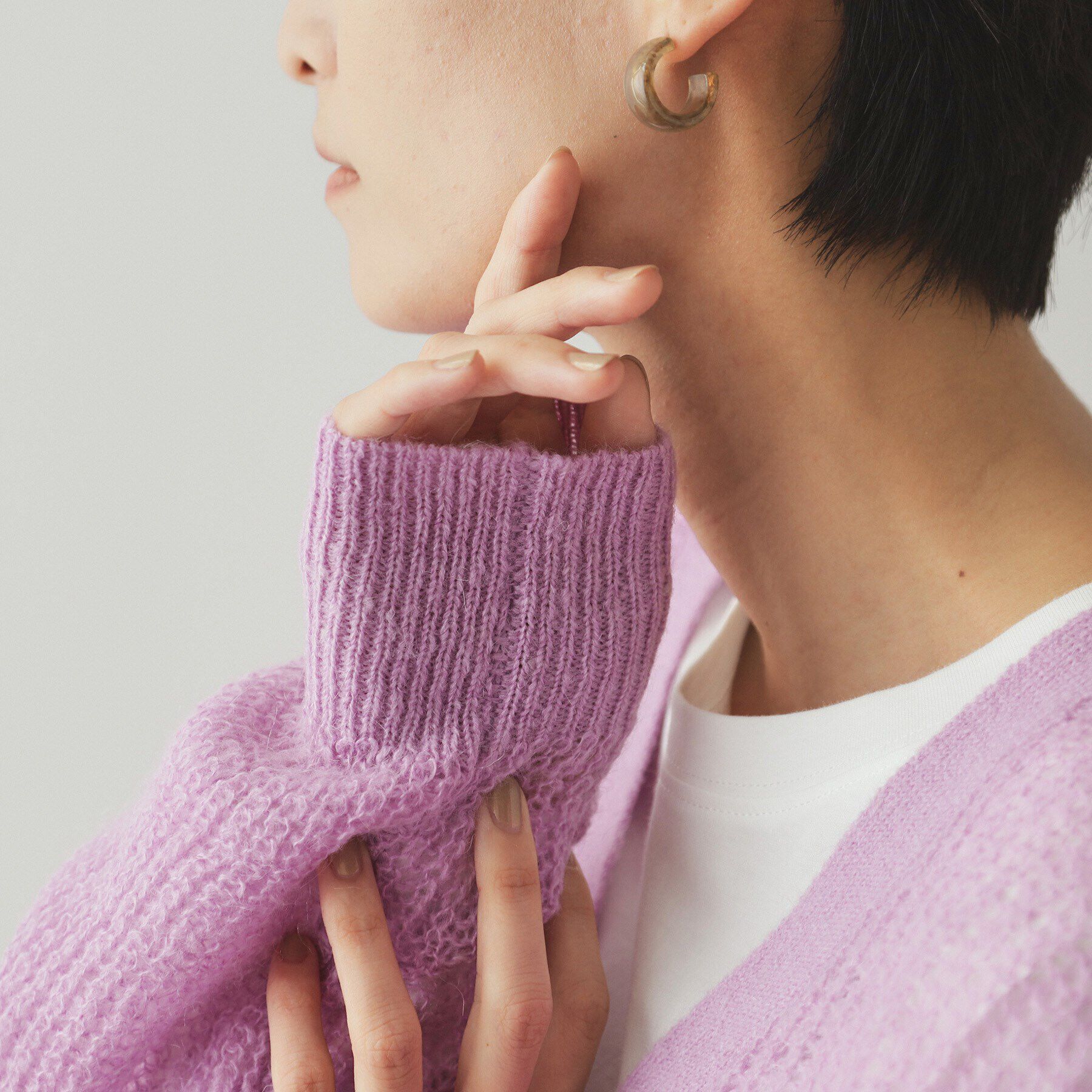 OPAQUE.CLIP「モヘヤ混シアーVネックカーディガン【洗濯機洗い可】」|カーディガン|