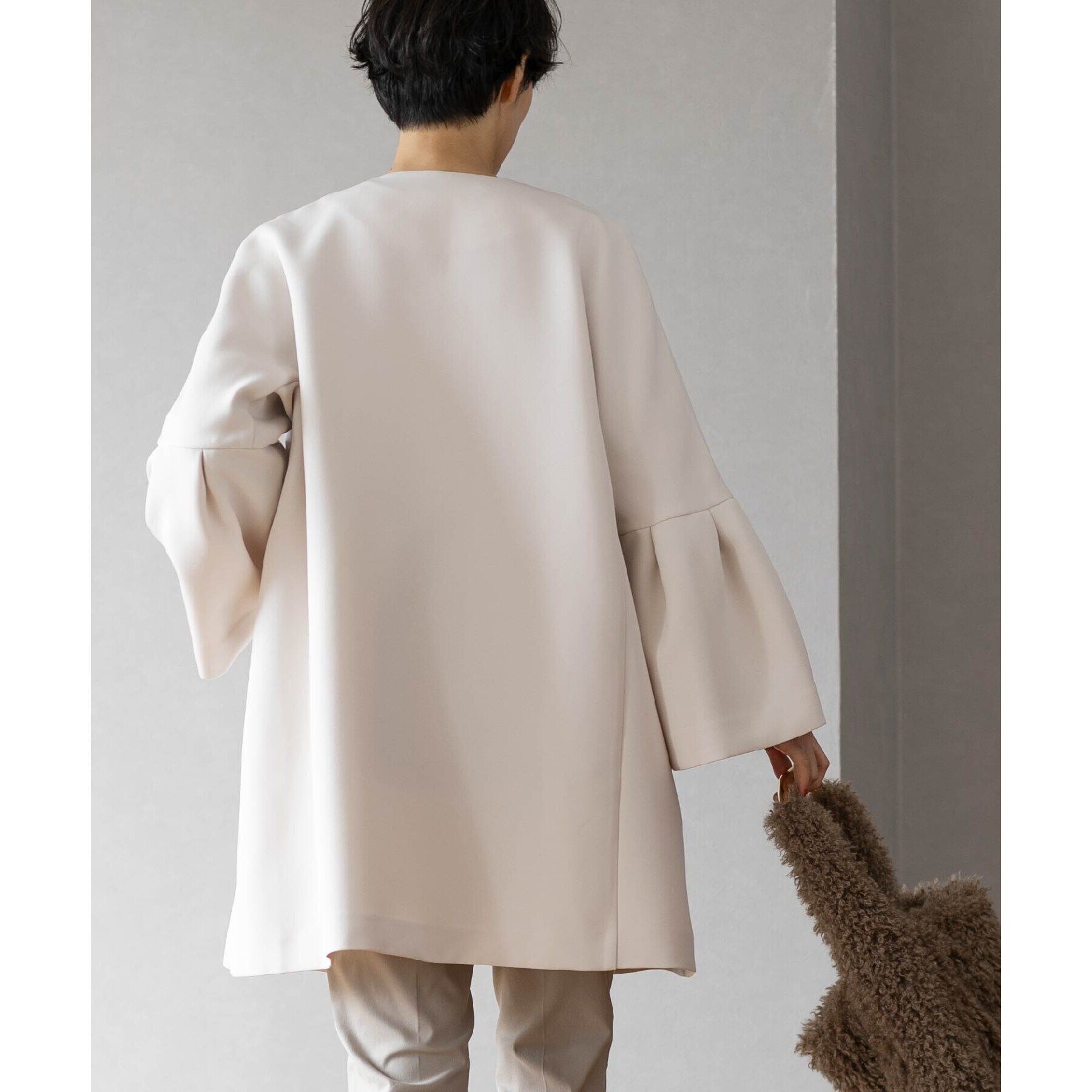 OPAQUE.CLIP「フレアスリーブミドルコート【洗える】」|ノーカラーコート|