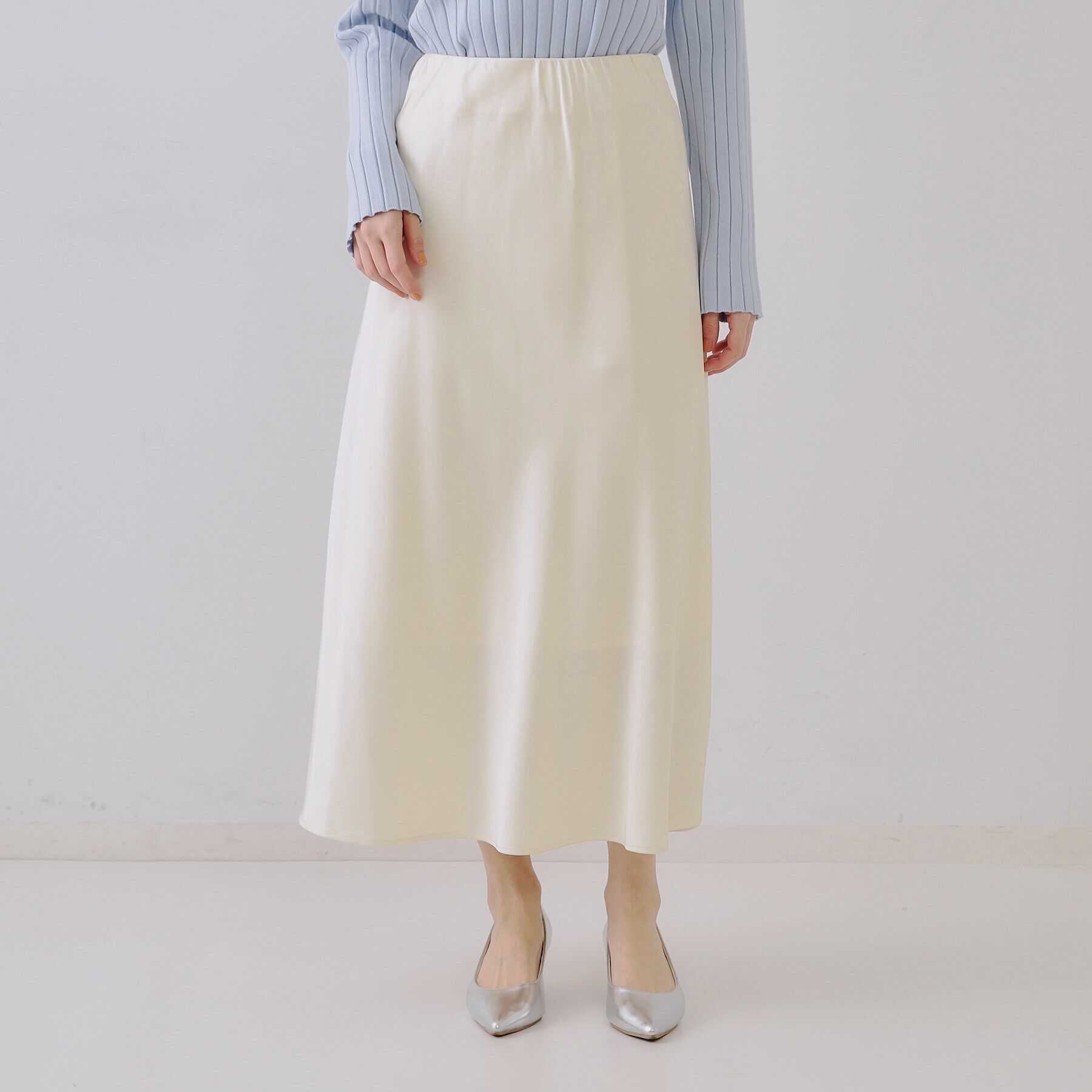 OPAQUE.CLIP「サテンナロースカート【洗濯機洗い可】」|スカート|