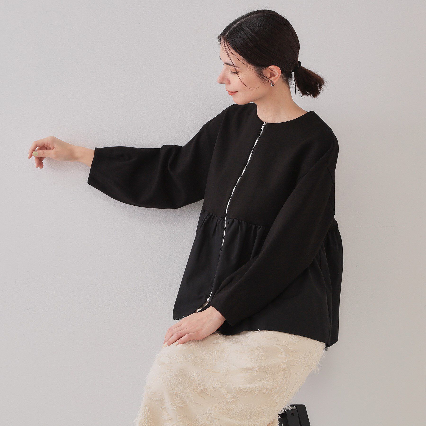 OPAQUE.CLIP「ペプラムドッキングZIPカーディガン【洗濯機洗い可】」|カーディガン|