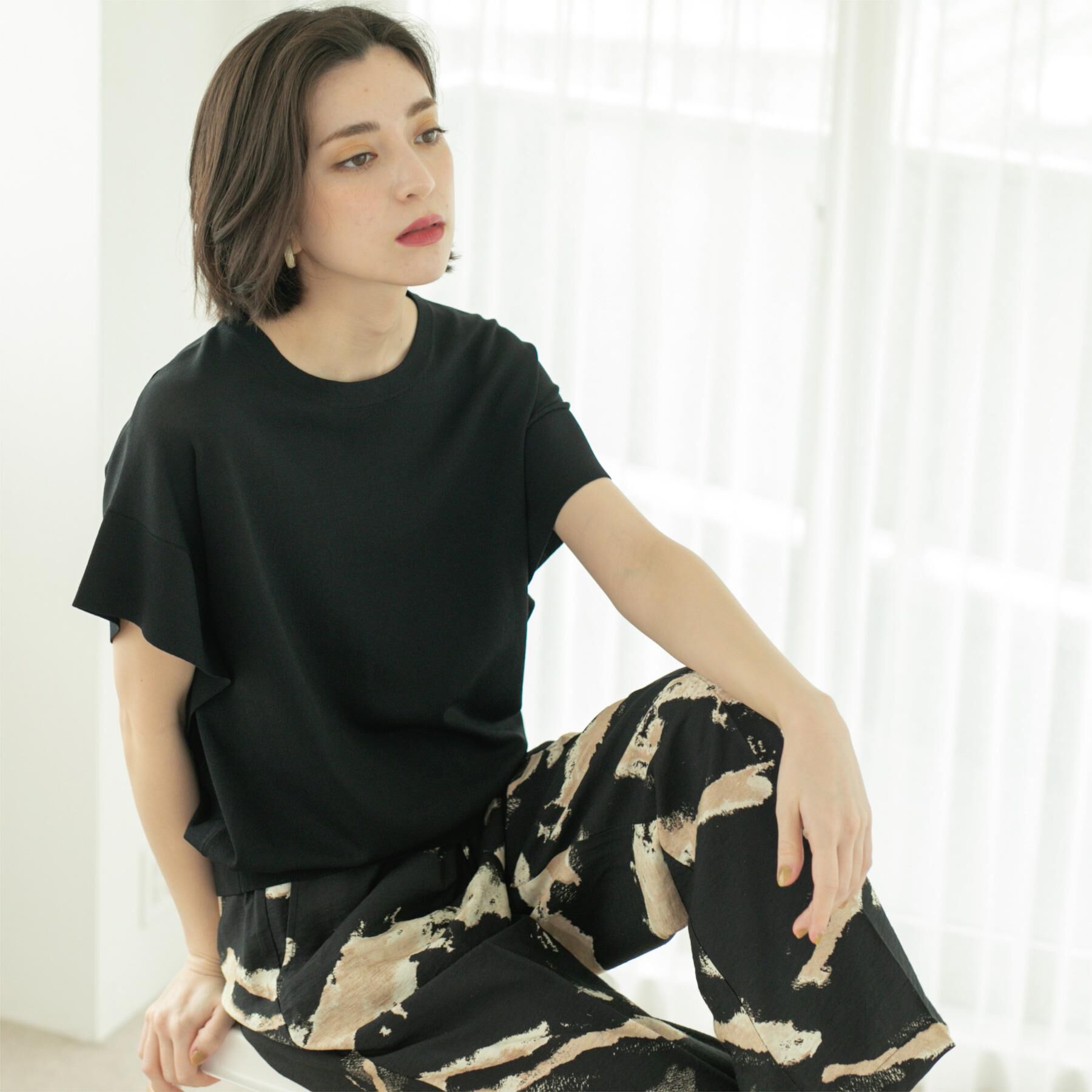 OPAQUE.CLIP「フリルスリーブニット【UVケア/接触冷感/洗濯機洗い可/抗ピル】」|ニット・セーター|