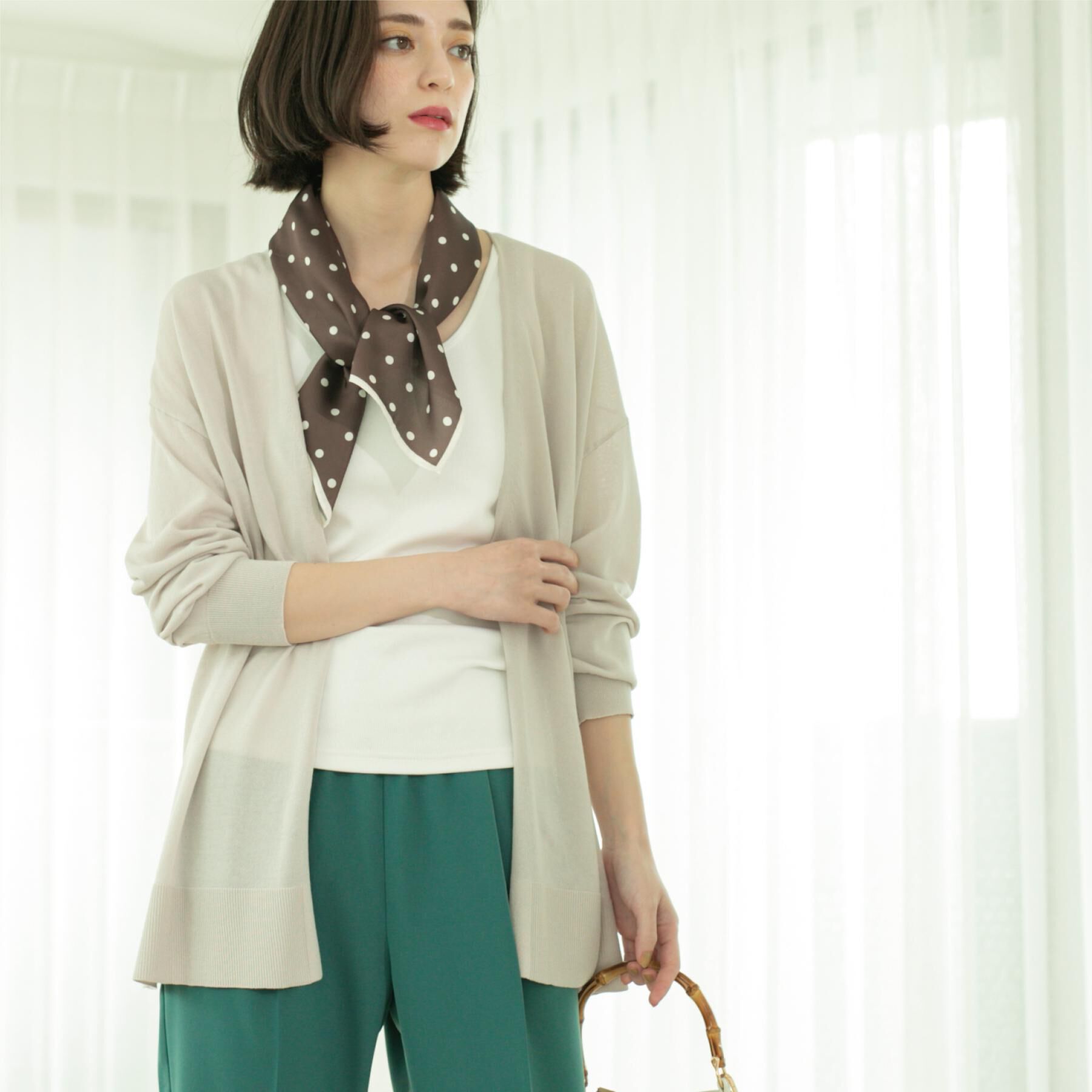 OPAQUE.CLIP「ミドル丈ニットカーディガン【抗ピル/洗濯機洗い可/接触冷感】」|カーディガン|グレージュ(050)