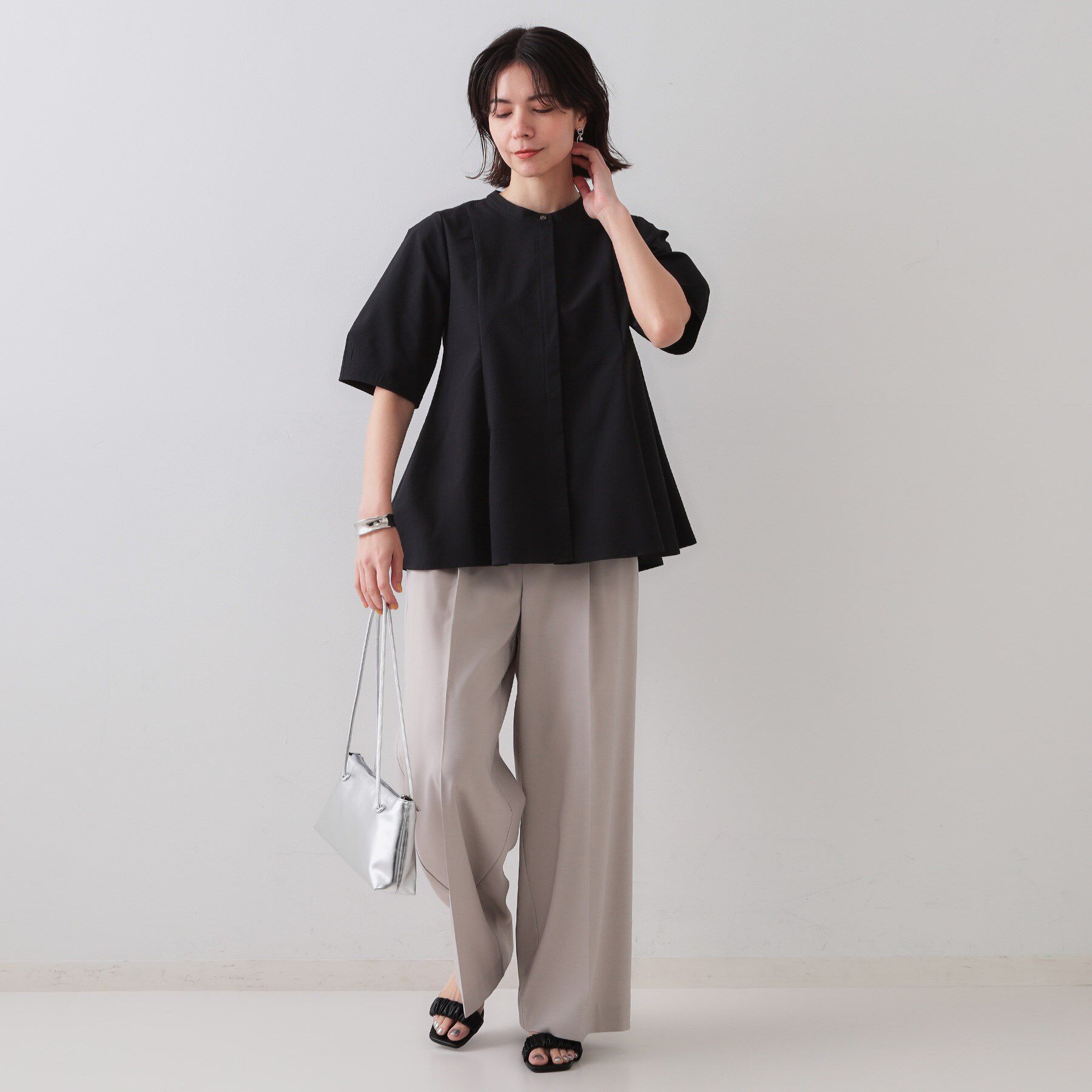 OPAQUE.CLIP「サッカーストライプペプラムブラウス【吸水速乾/イージーアイロン/洗濯機洗い可】」|シャツ・ブラウス|