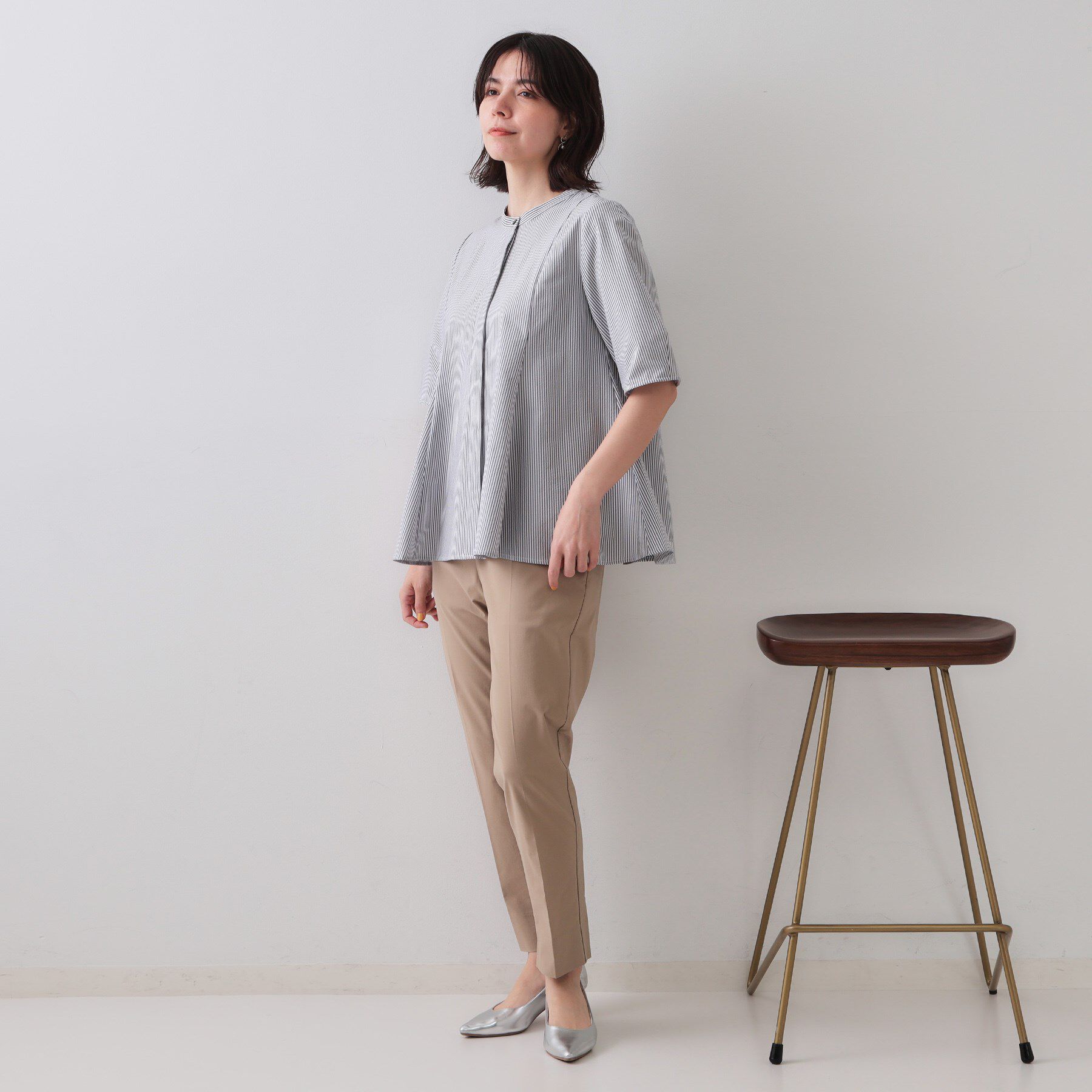 OPAQUE.CLIP「サッカーストライプペプラムブラウス【吸水速乾/イージーアイロン/洗濯機洗い可】」|シャツ・ブラウス|