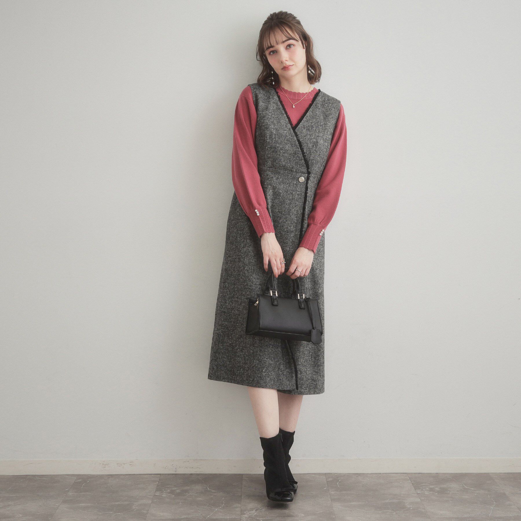 Couture broach「【通勤】フリンジツイードジャンスカ」|ジャンパースカート|