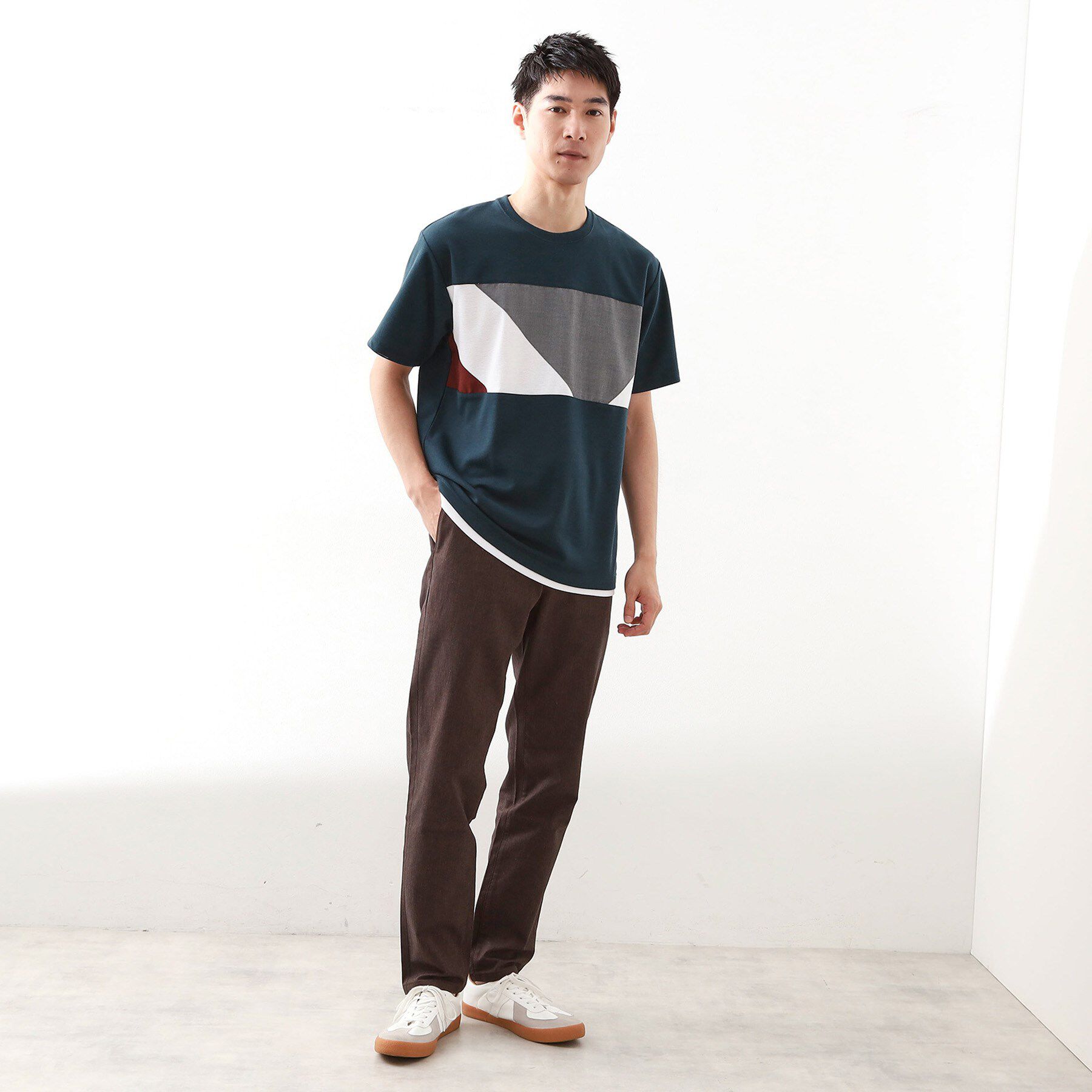 THE SHOP TK「パネル切替半袖Tシャツ 【接触冷感/洗濯機OK】」|Tシャツ・カットソー|