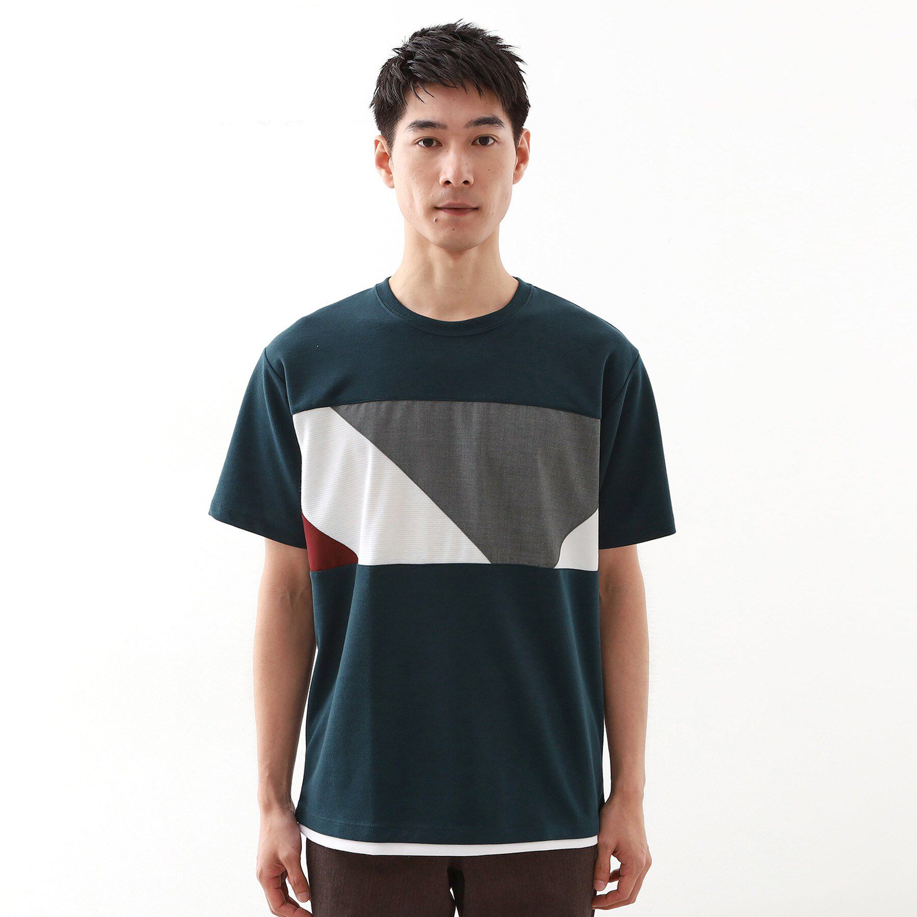 THE SHOP TK「パネル切替半袖Tシャツ 【接触冷感/洗濯機OK】」|Tシャツ・カットソー|