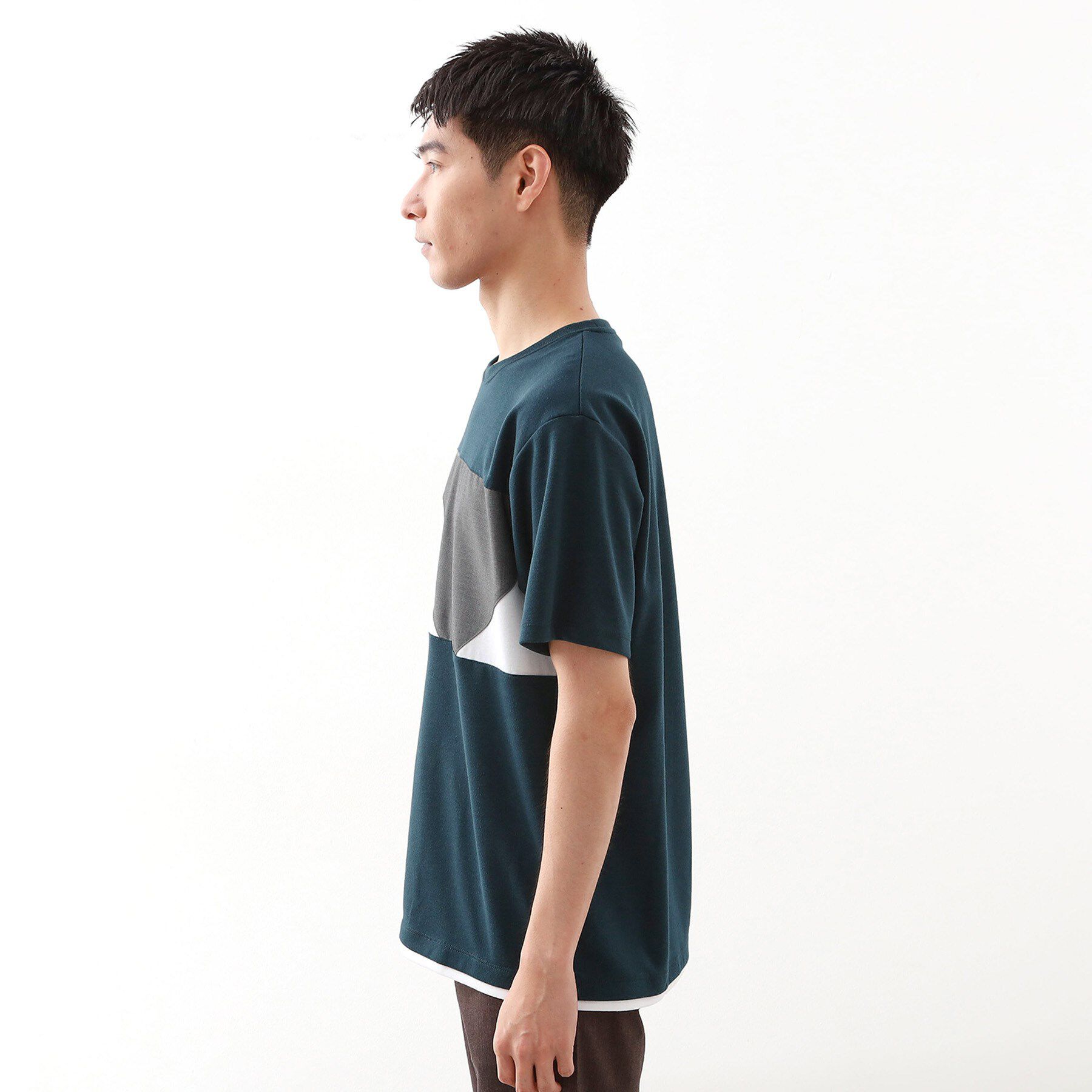 THE SHOP TK「パネル切替半袖Tシャツ 【接触冷感/洗濯機OK】」|Tシャツ・カットソー|