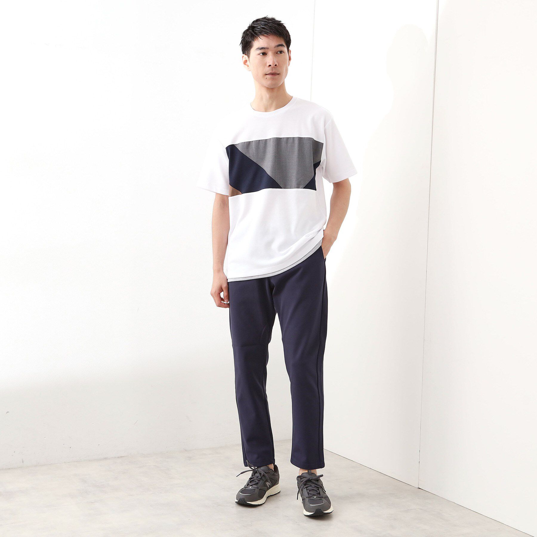 THE SHOP TK「パネル切替半袖Tシャツ 【接触冷感/洗濯機OK】」|Tシャツ・カットソー|