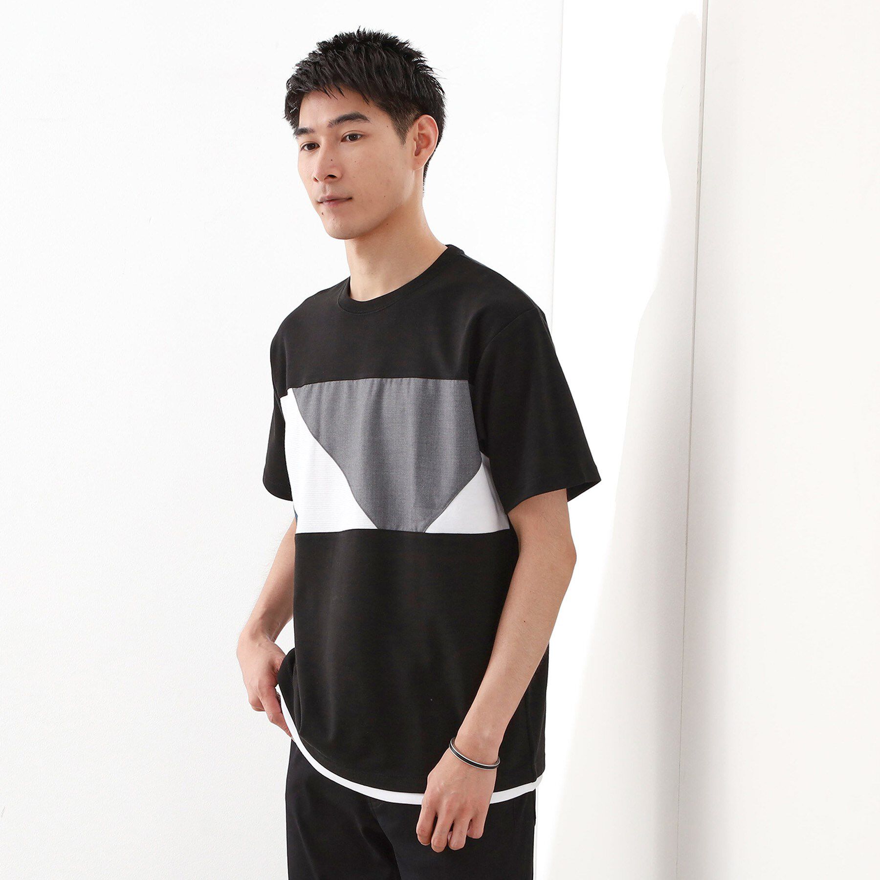 THE SHOP TK「パネル切替半袖Tシャツ 【接触冷感/洗濯機OK】」|Tシャツ・カットソー|