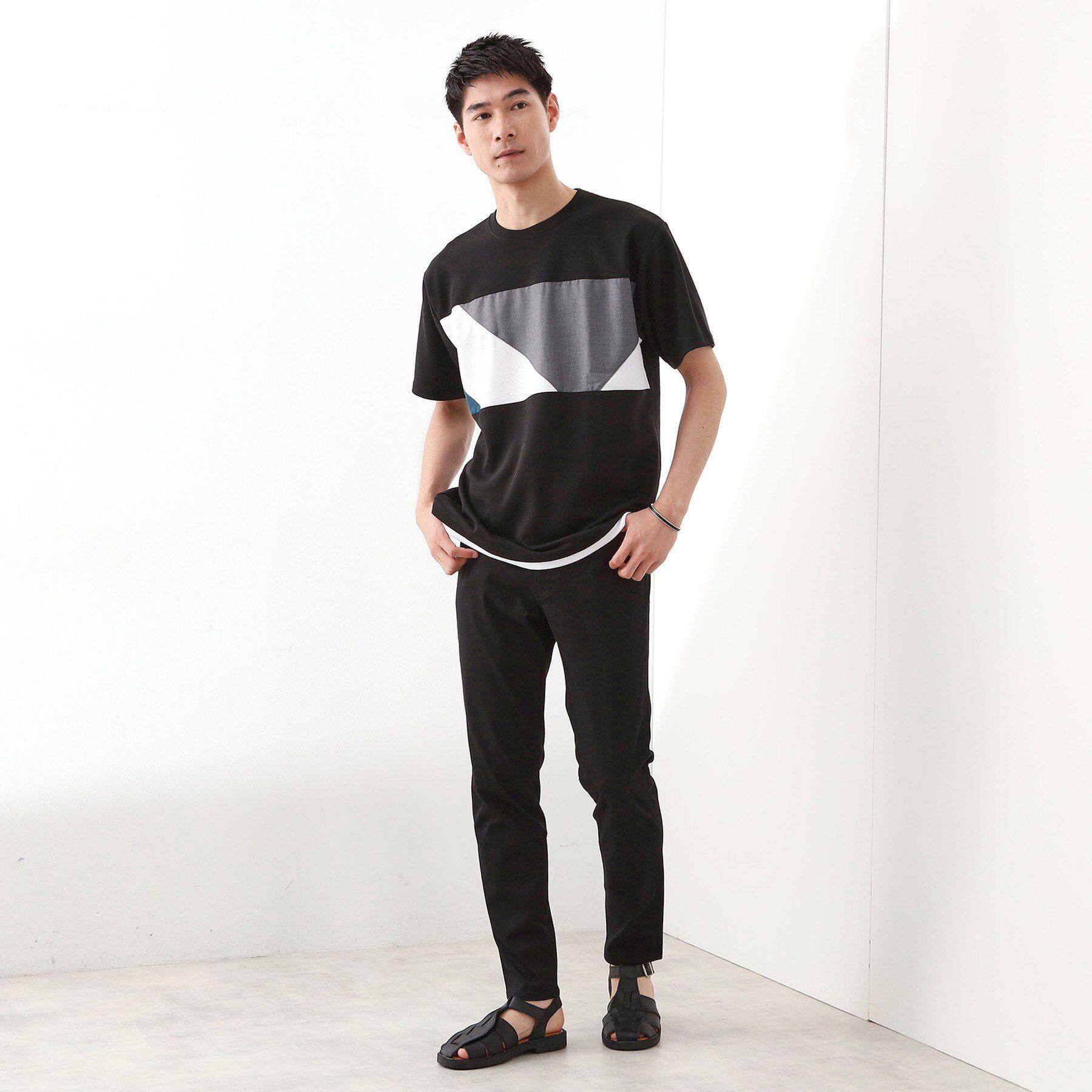 THE SHOP TK「パネル切替半袖Tシャツ 【接触冷感/洗濯機OK】」|Tシャツ・カットソー|