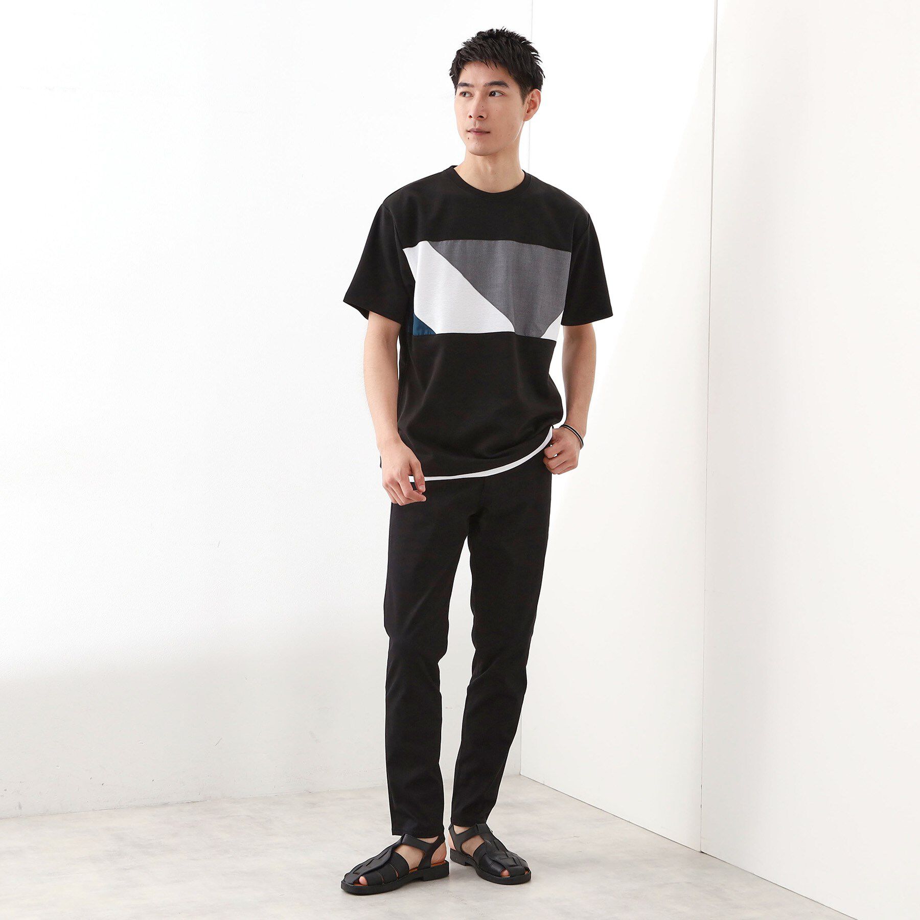 THE SHOP TK「パネル切替半袖Tシャツ 【接触冷感/洗濯機OK】」|Tシャツ・カットソー|