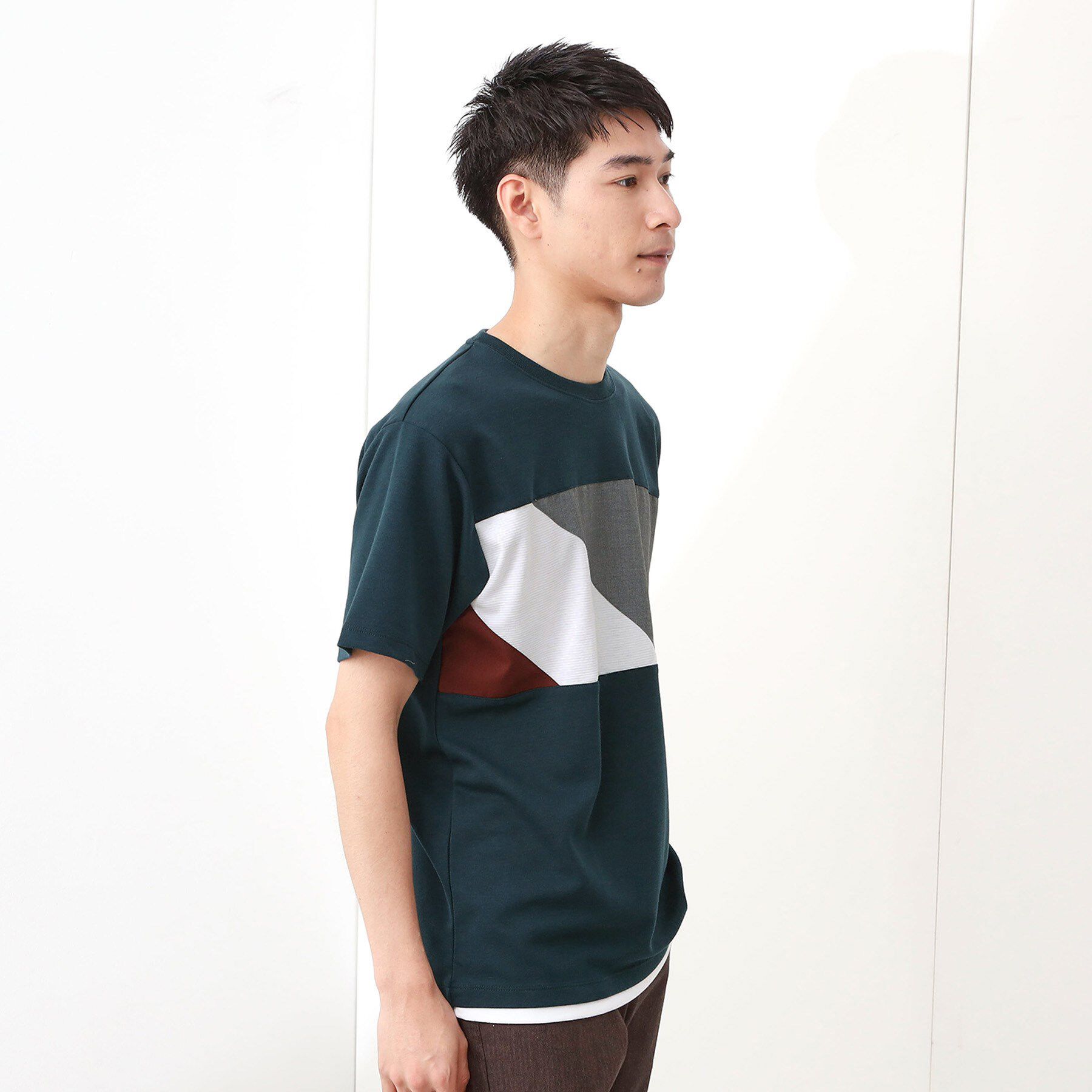 THE SHOP TK「パネル切替半袖Tシャツ 【接触冷感/洗濯機OK】」|Tシャツ・カットソー|