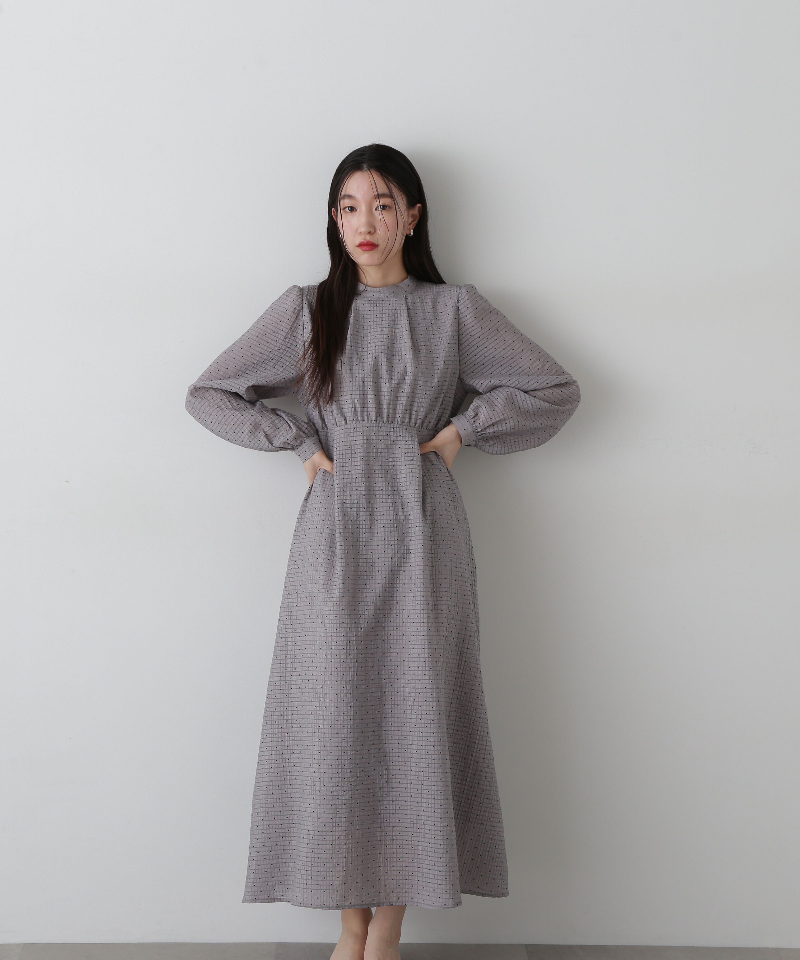  「透かしドットボリュームスリーブワンピース」|ワンピース|