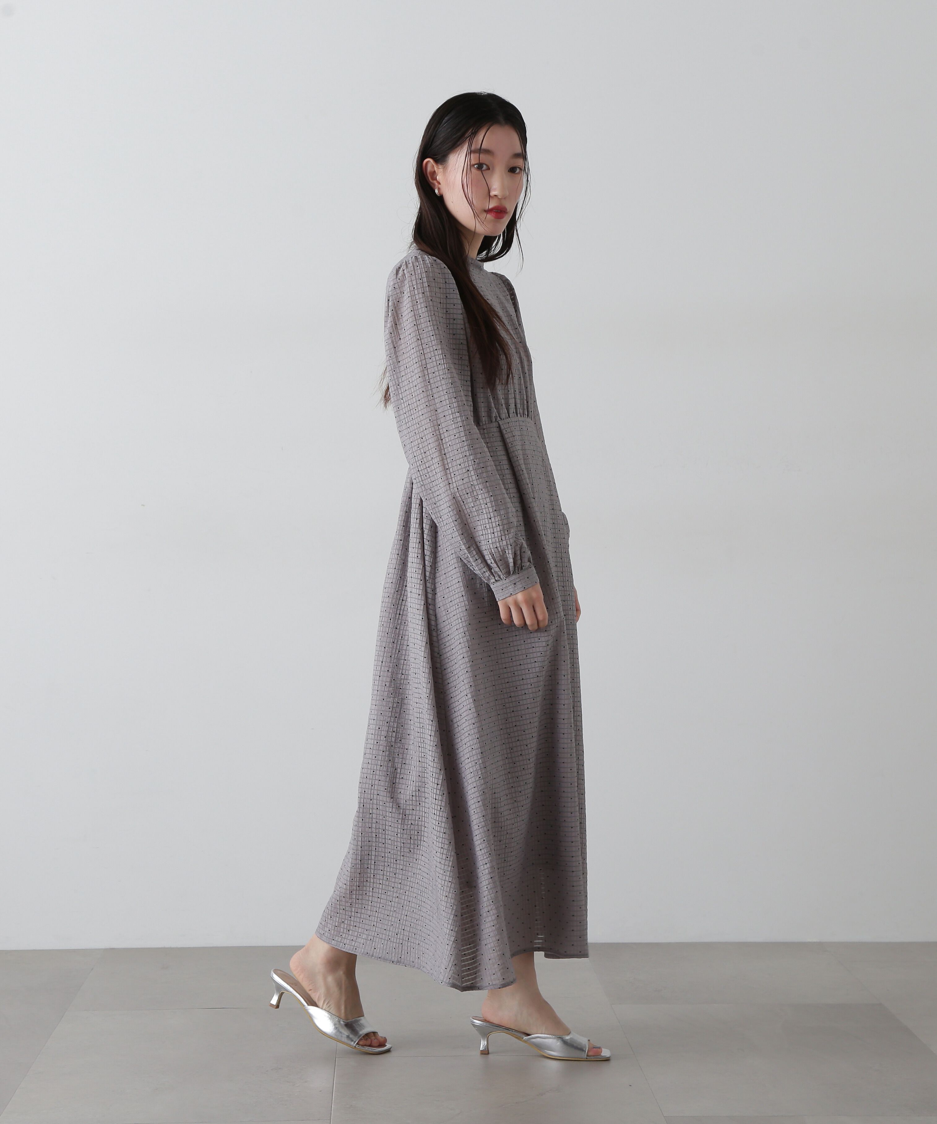  「透かしドットボリュームスリーブワンピース」|ワンピース|